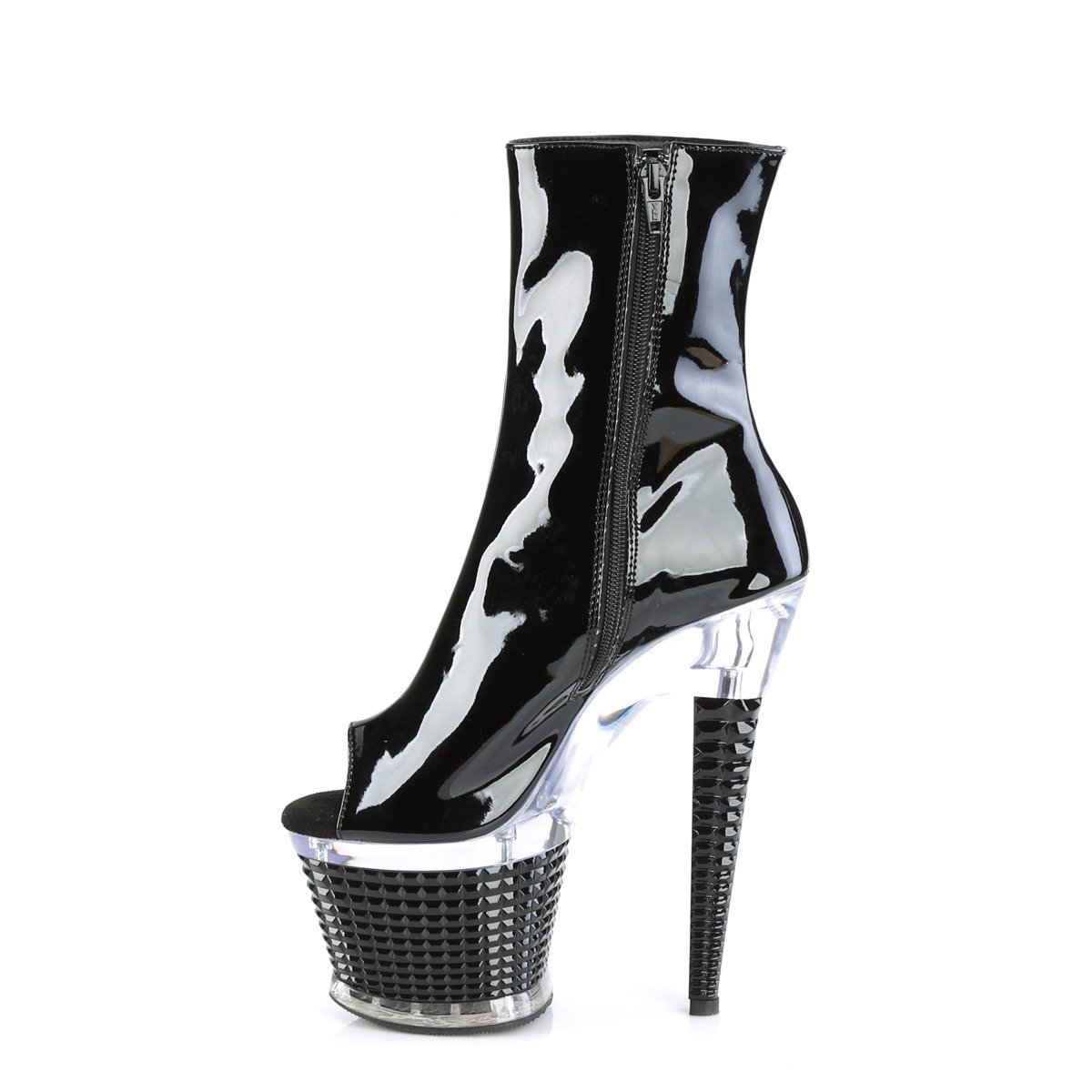 Pleaser Spectator-1021 B/C-B - Shiny Black High-Platform Peep Toe Boots