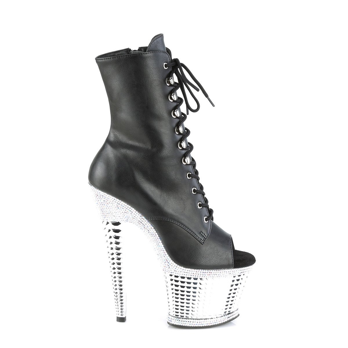 Pleaser Spectator-1021RS BPU/SRSCH - Black High-Platform Peep Toe Boots