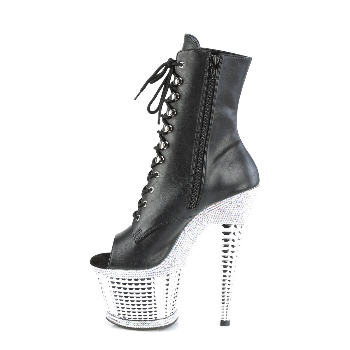 Pleaser Spectator-1021RS BPU/SRSCH - Black High-Platform Peep Toe Boots
