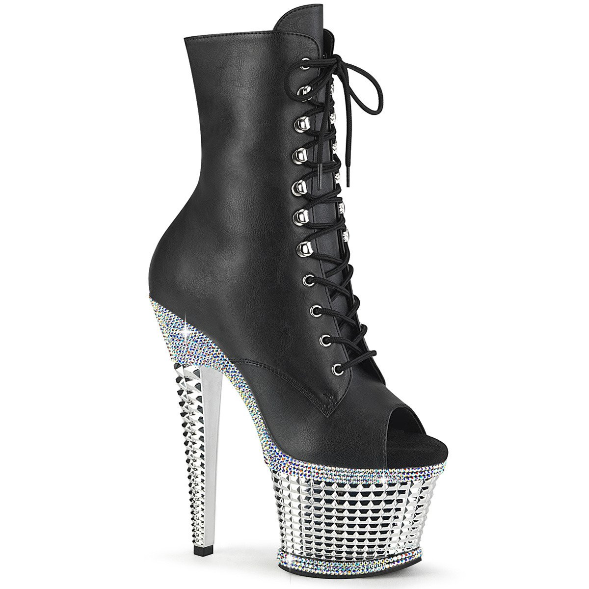 Pleaser Spectator-1021RS BPU/SRSCH - Black High-Platform Peep Toe Boots