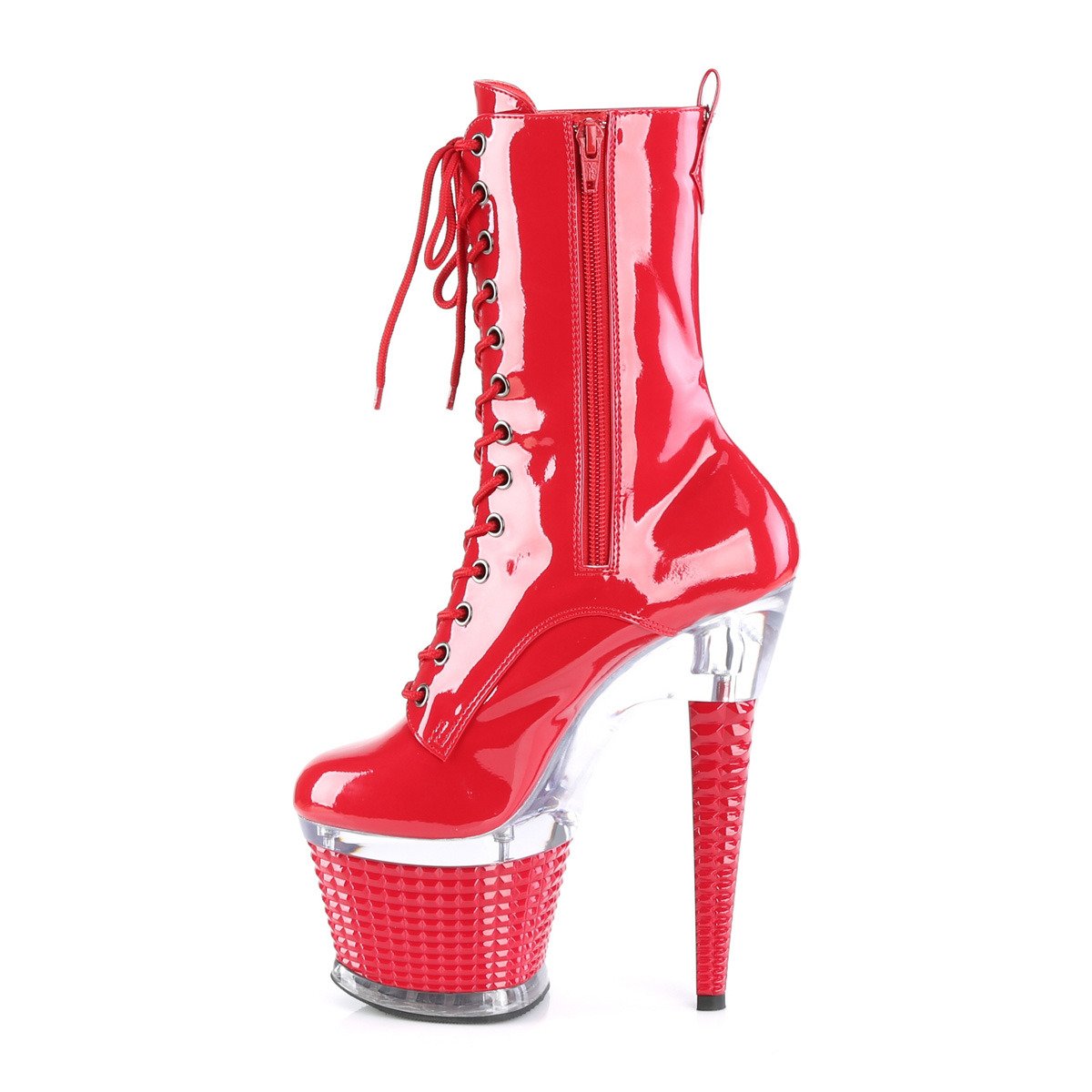 Pleaser Spectator-1040 R/C-R - Shiny Red High-Platform Ankle Boots