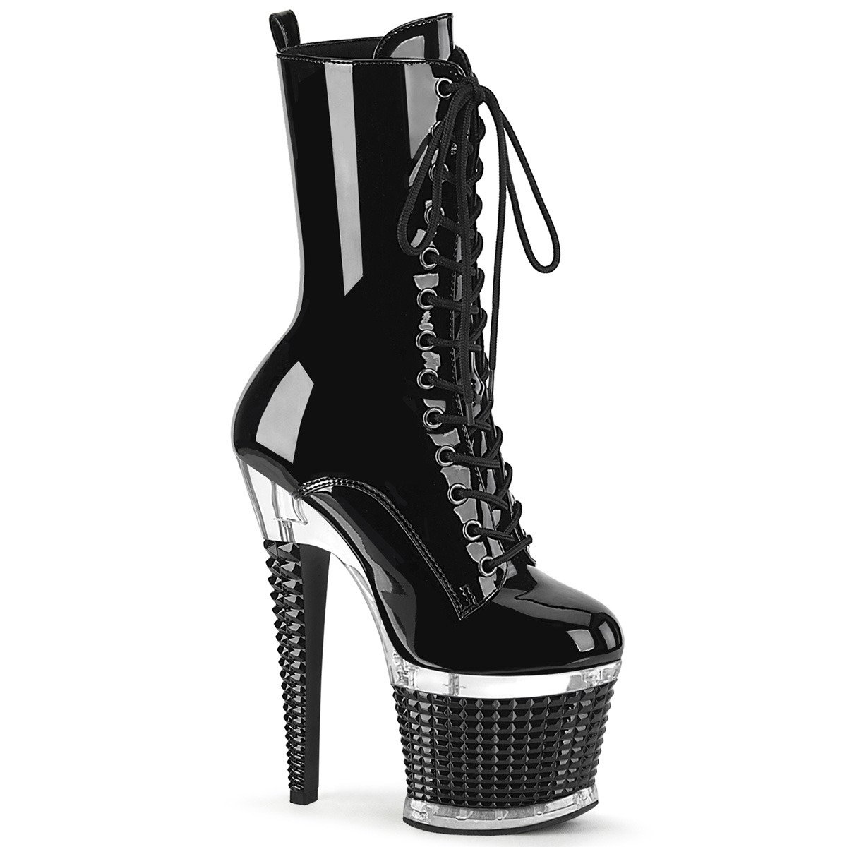 Pleaser Spectator-1040 B/C-B - Shiny Black High-Platform Ankle Boots