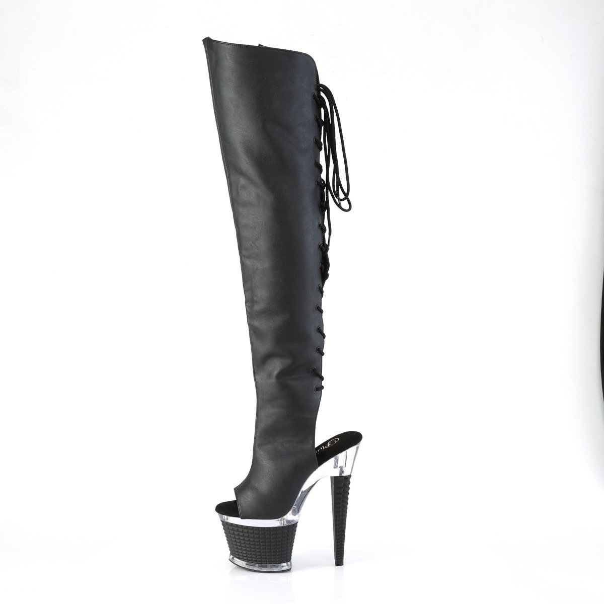 Pleaser Spectator-3019 BPU/C-B - Black High-Platform Thigh High Boots
