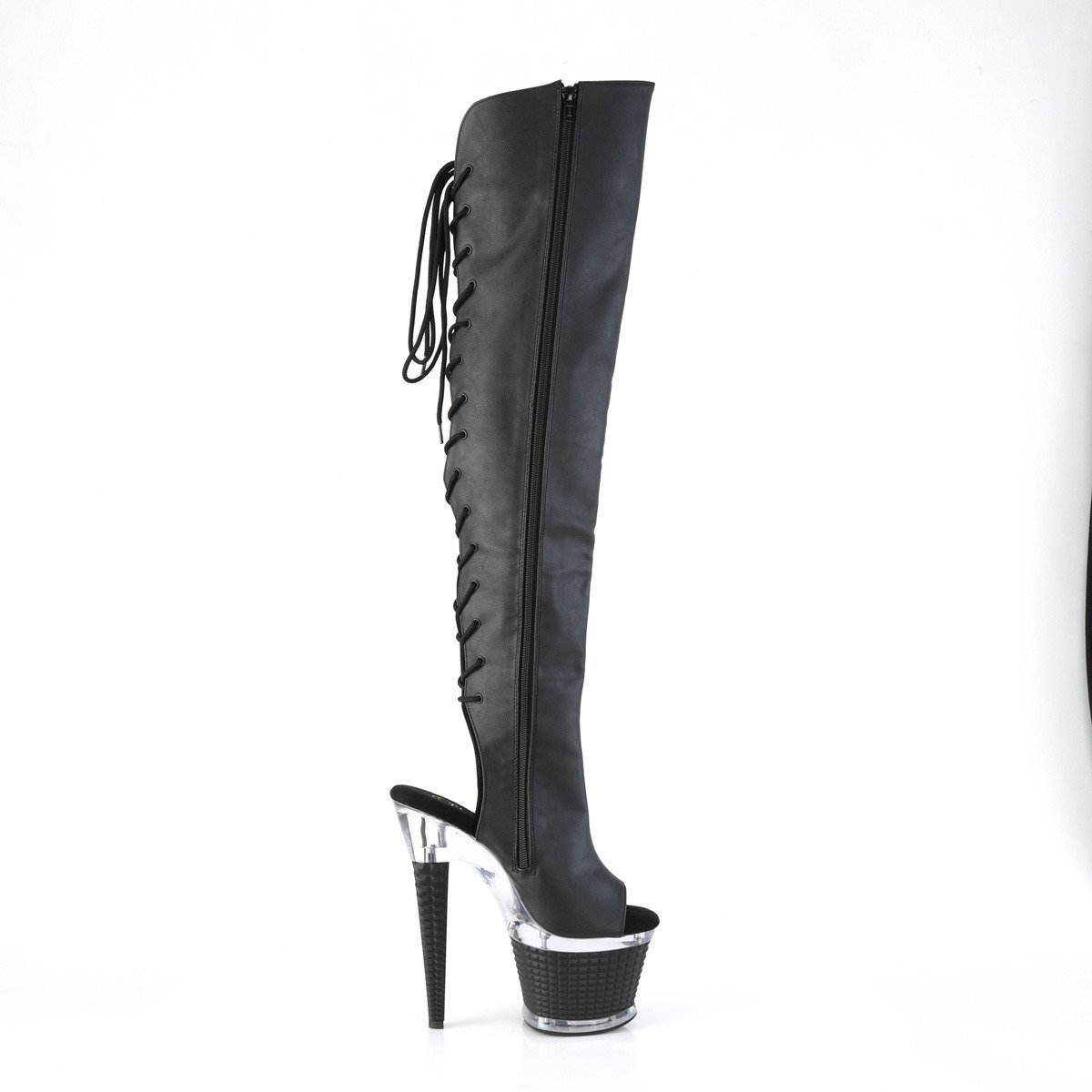 Pleaser Spectator-3019 BPU/C-B - Black High-Platform Thigh High Boots