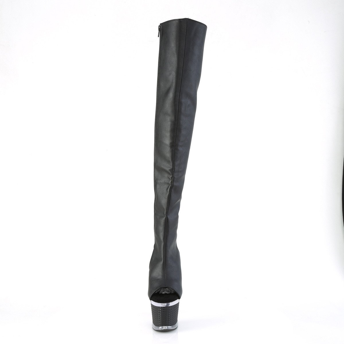 Pleaser Spectator-3019 BPU/C-B - Black High-Platform Thigh High Boots