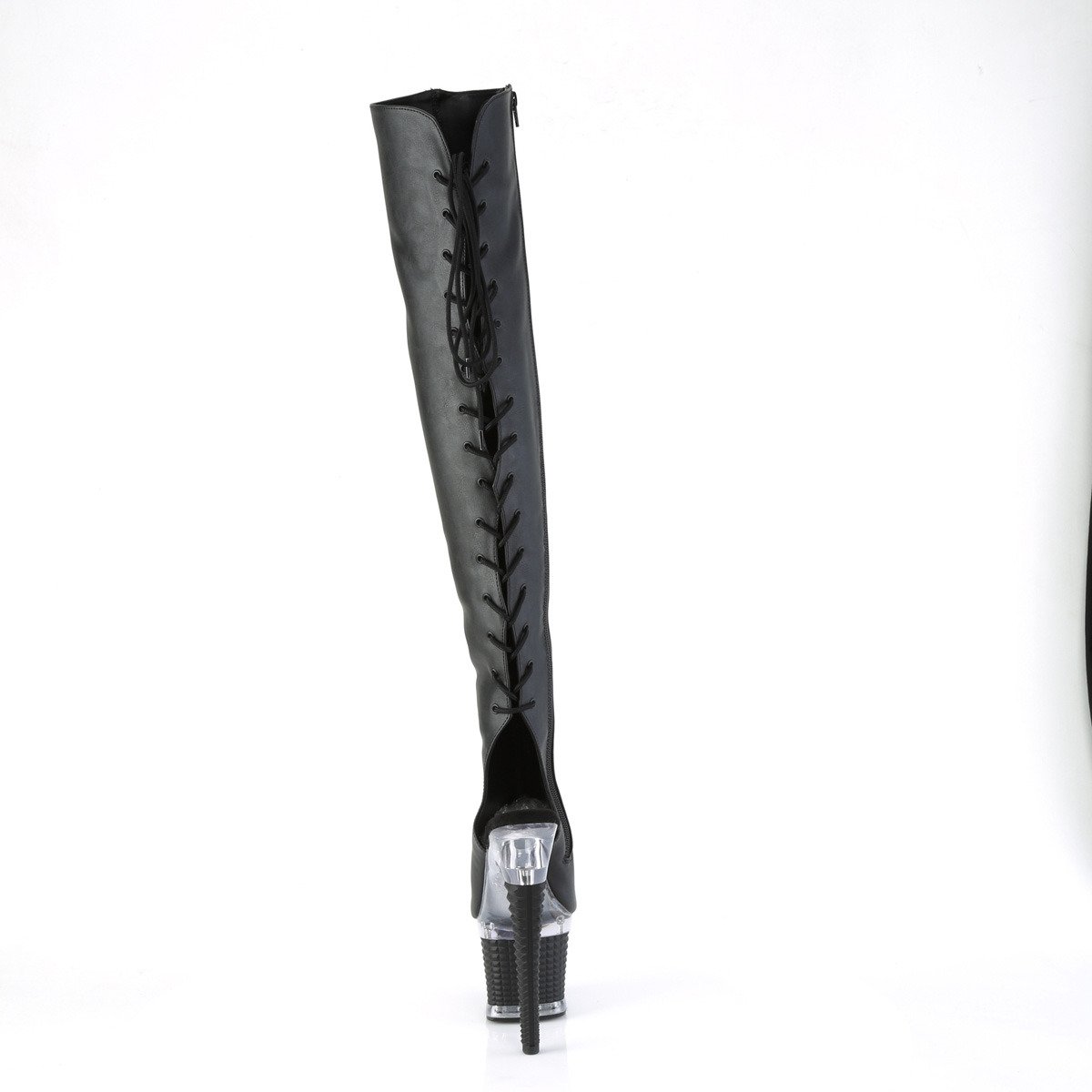 Pleaser Spectator-3019 BPU/C-B - Black High-Platform Thigh High Boots