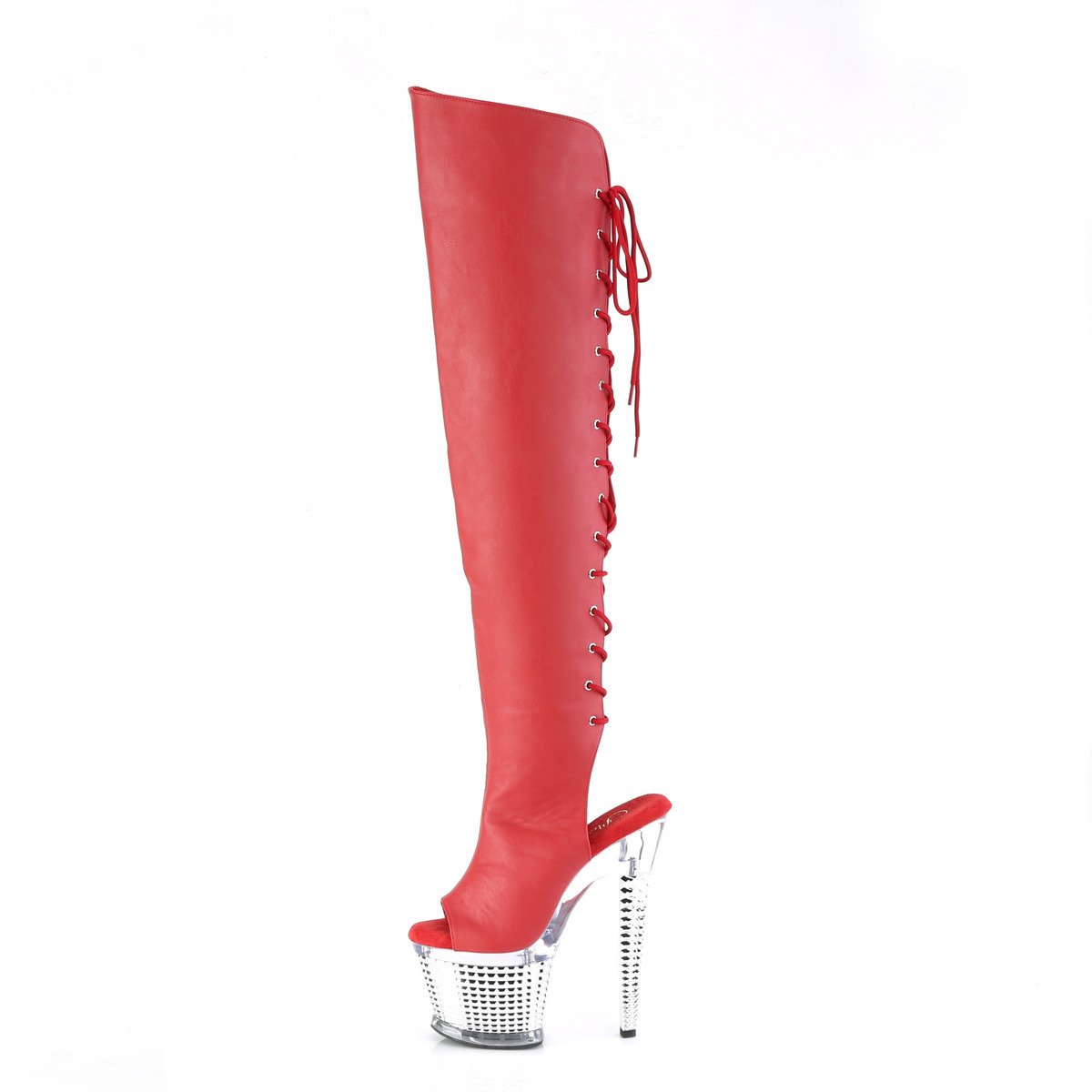 Pleaser Spectator-3019 RPU/C-SCH - Red High-Platform Thigh High Boots