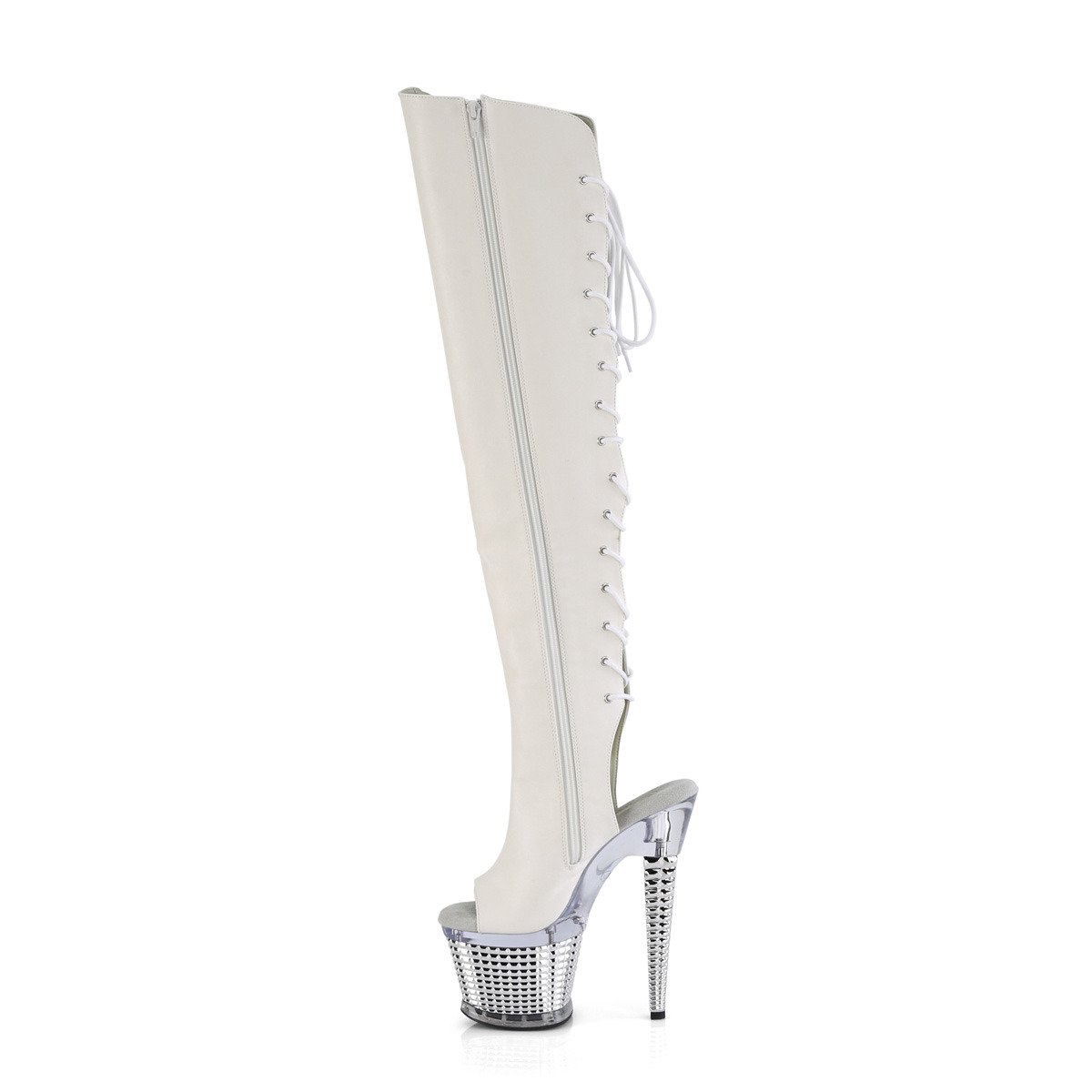 Pleaser Spectator-3019 WPU/C-SCH - White High-Platform Thigh High Boots