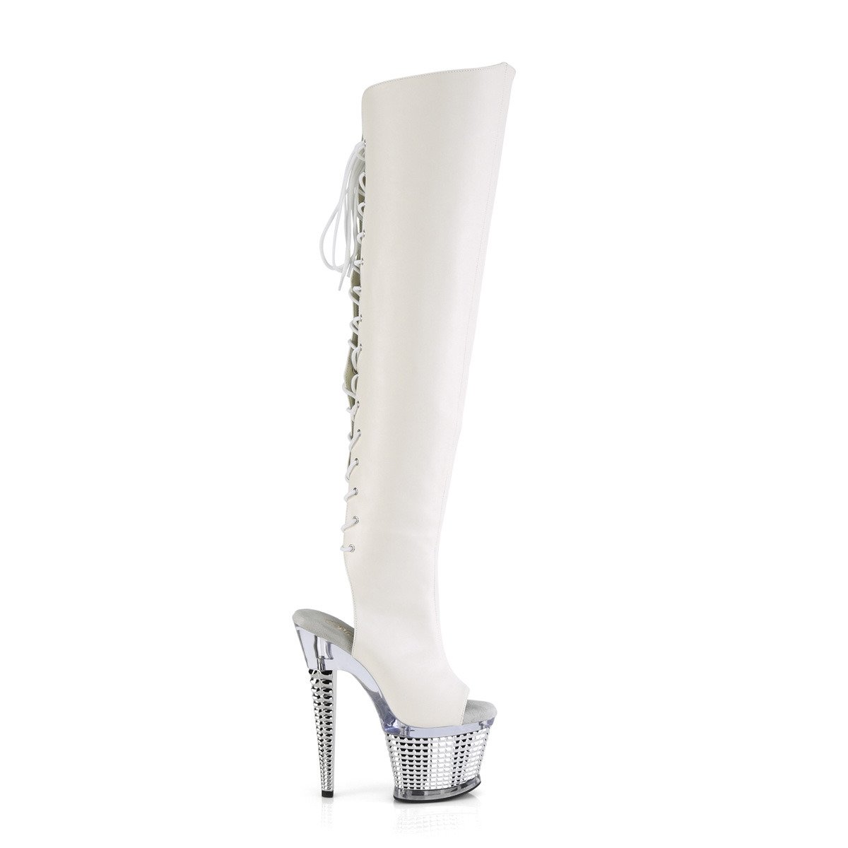 Pleaser Spectator-3019 WPU/C-SCH - White High-Platform Thigh High Boots