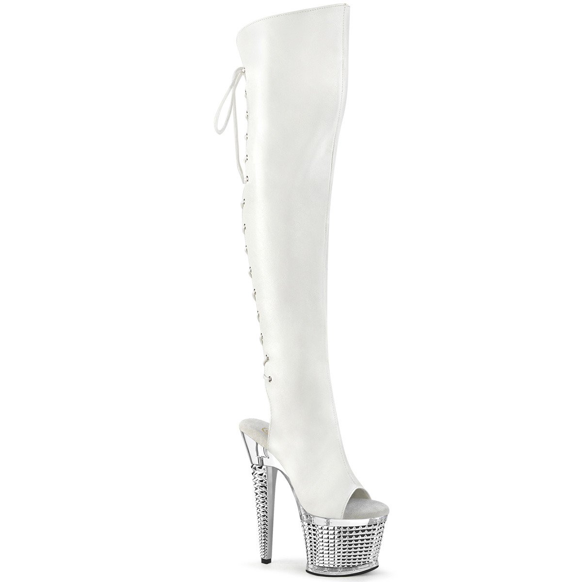 Pleaser Spectator-3019 WPU/C-SCH - White High-Platform Thigh High Boots