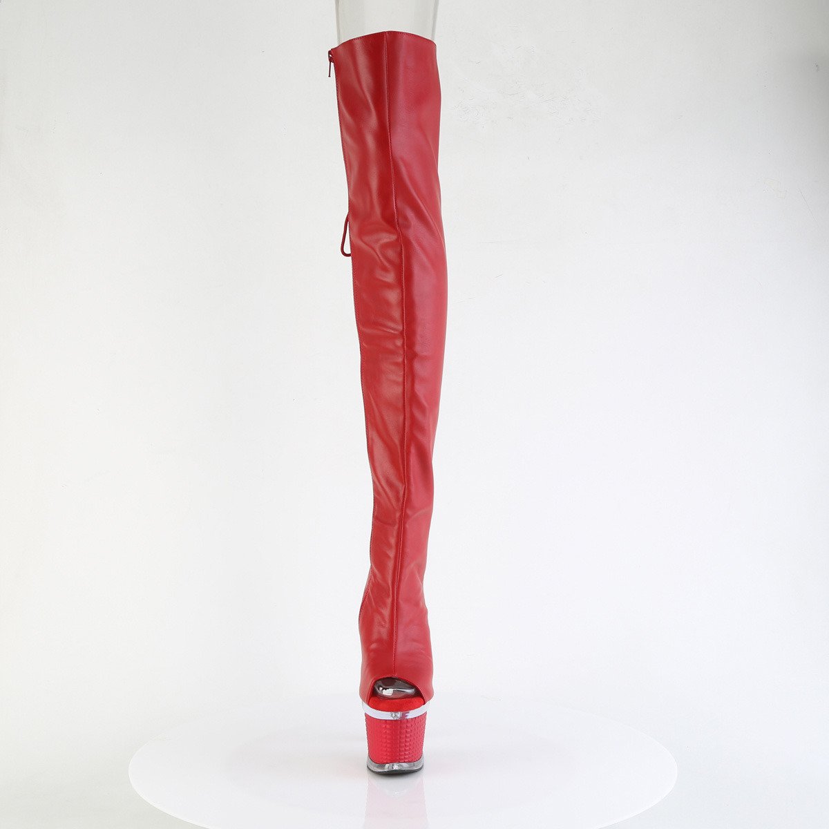Pleaser Spectator-3030 RPU/C-R - Red High-Platform Peep Toe Boots