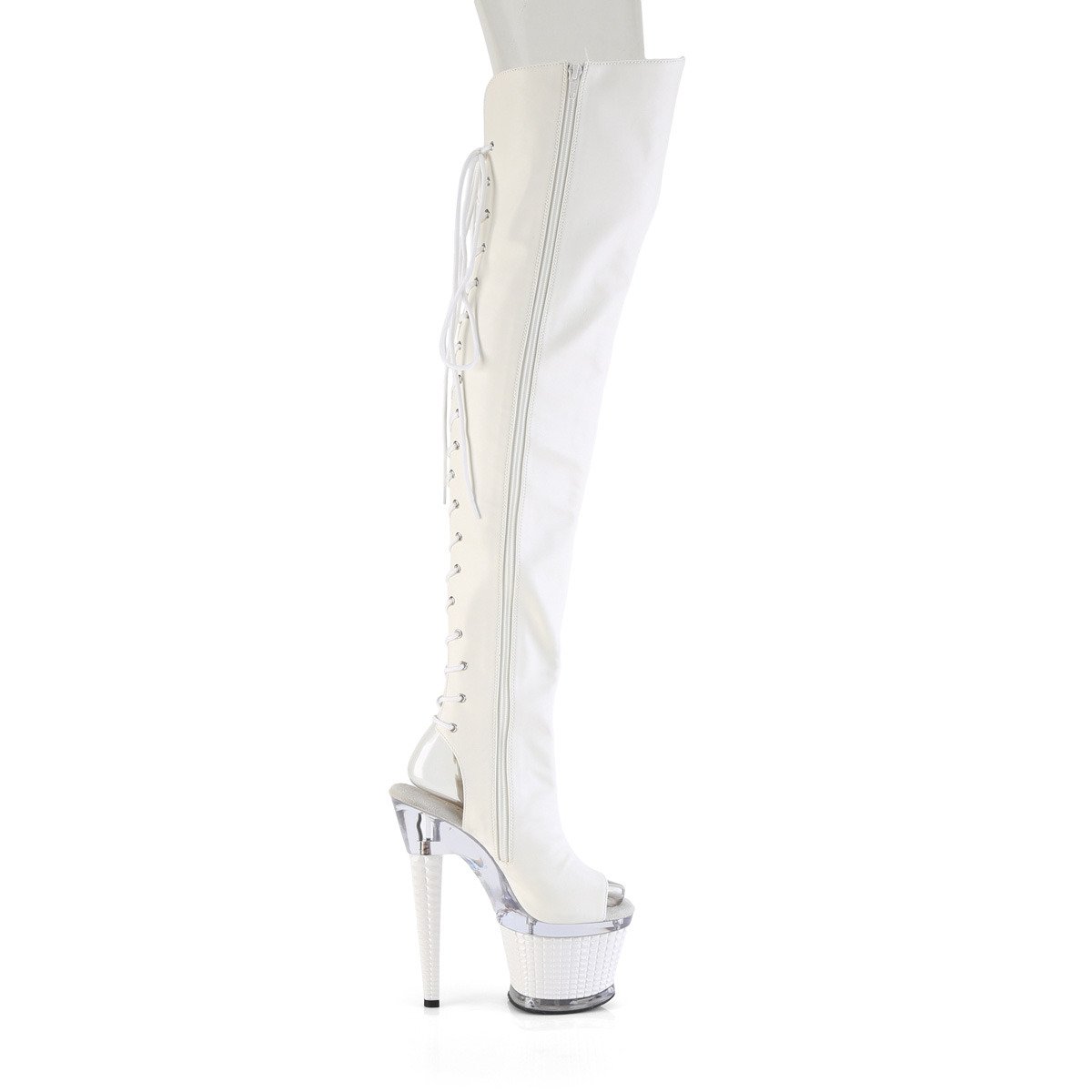 Pleaser Spectator-3030 WPU/C-W - White High-Platform Peep Toe Boots