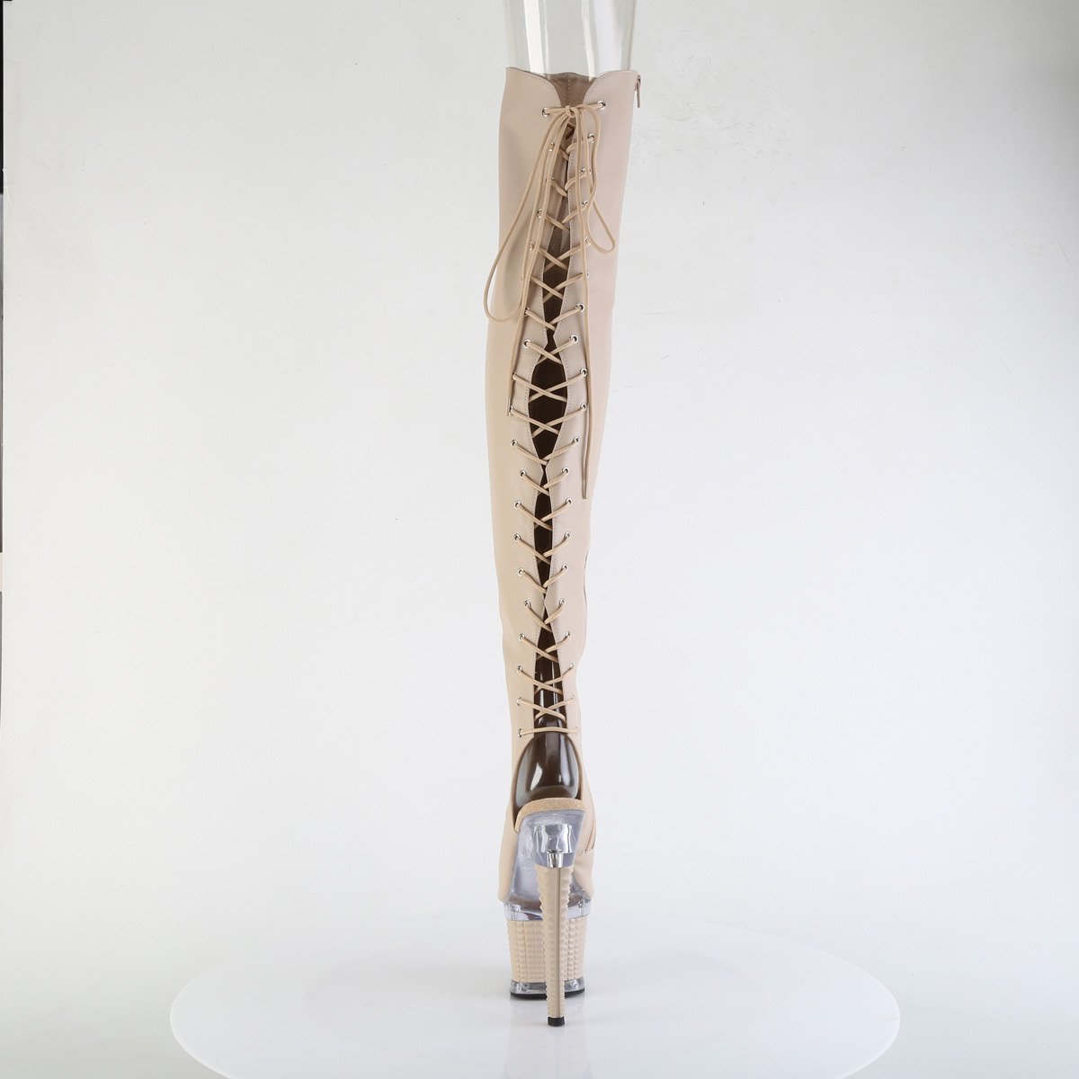 Pleaser Spectator-3030 NDPU/C-ND - Beige High-Platform Peep Toe Boots