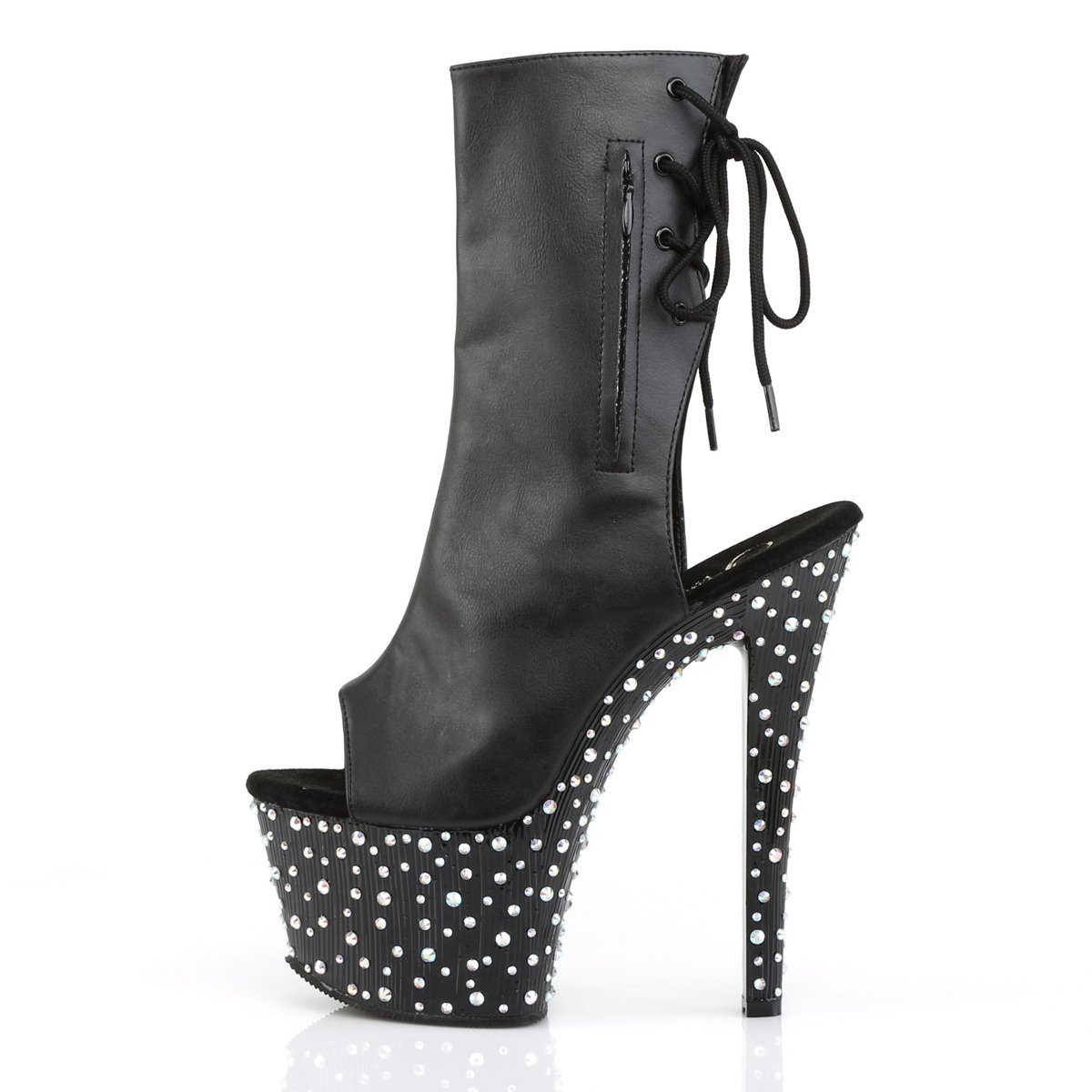 Pleaser Stardance-1018-7 BPU/M - Black High-Platform Peep Toe Boots