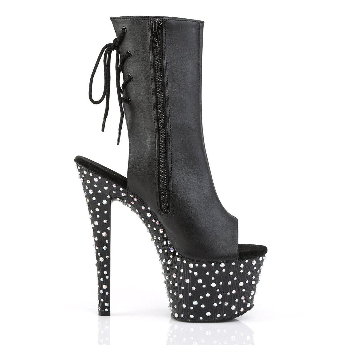 Pleaser Stardance-1018-7 BPU/M - Black High-Platform Peep Toe Boots