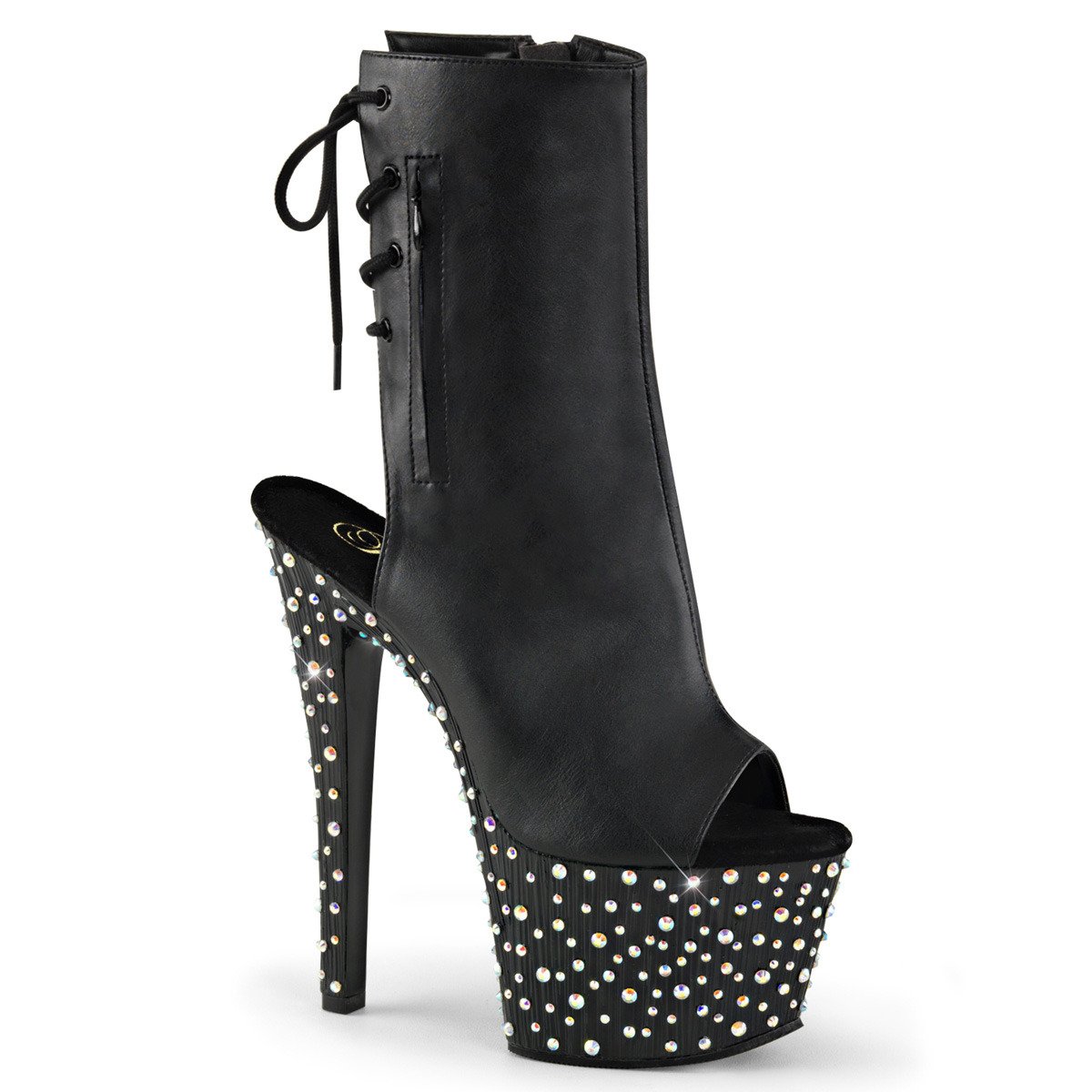 Pleaser Stardance-1018-7 BPU/M - Black High-Platform Peep Toe Boots