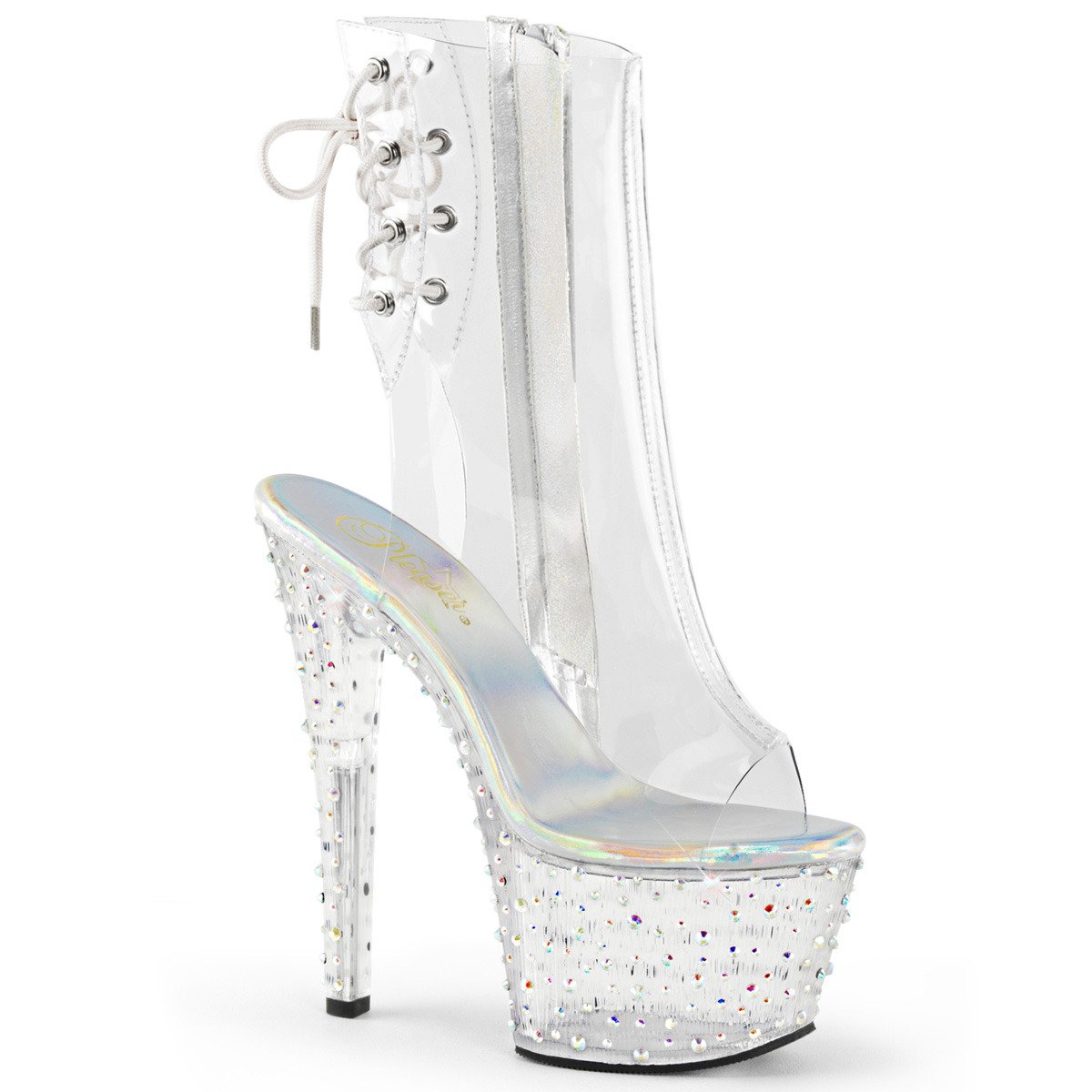 Pleaser Stardance-1018C-7 C/M - Clear High-Platform Peep Toe Boots