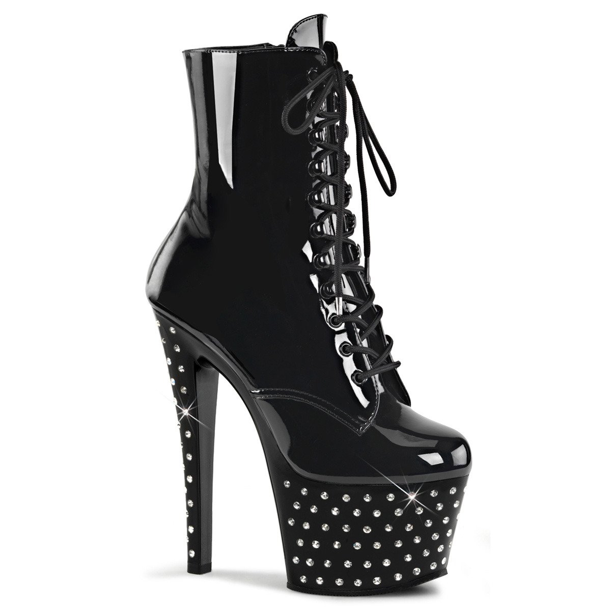 Pleaser Stardust-1020-7 B/M - Shiny Black High-Platform Ankle Boots