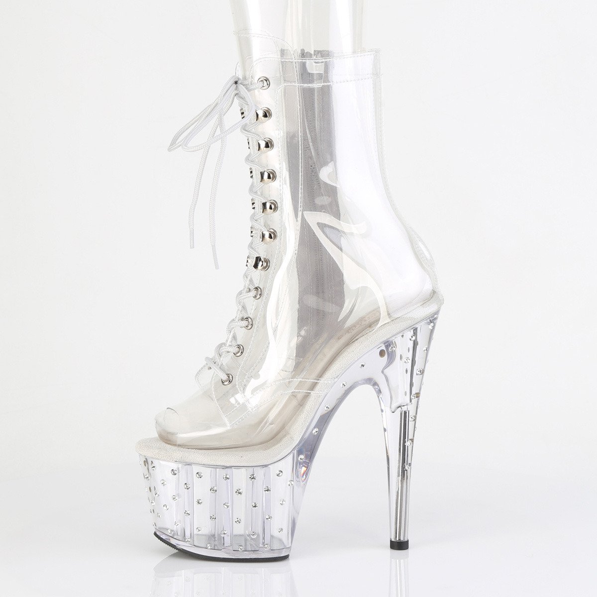 Pleaser Stardust-1021C-7 C/M - Clear High-Platform Peep Toe Boots