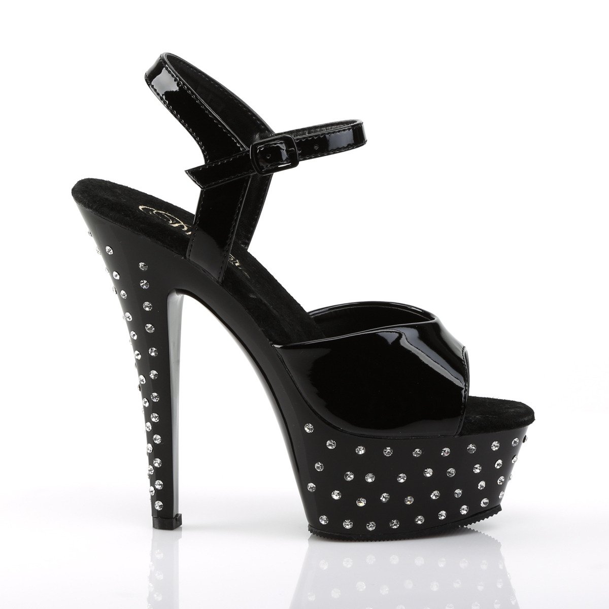 Pleaser Stardust-609 B/M - Shiny Black Platform High-Heel Sandals