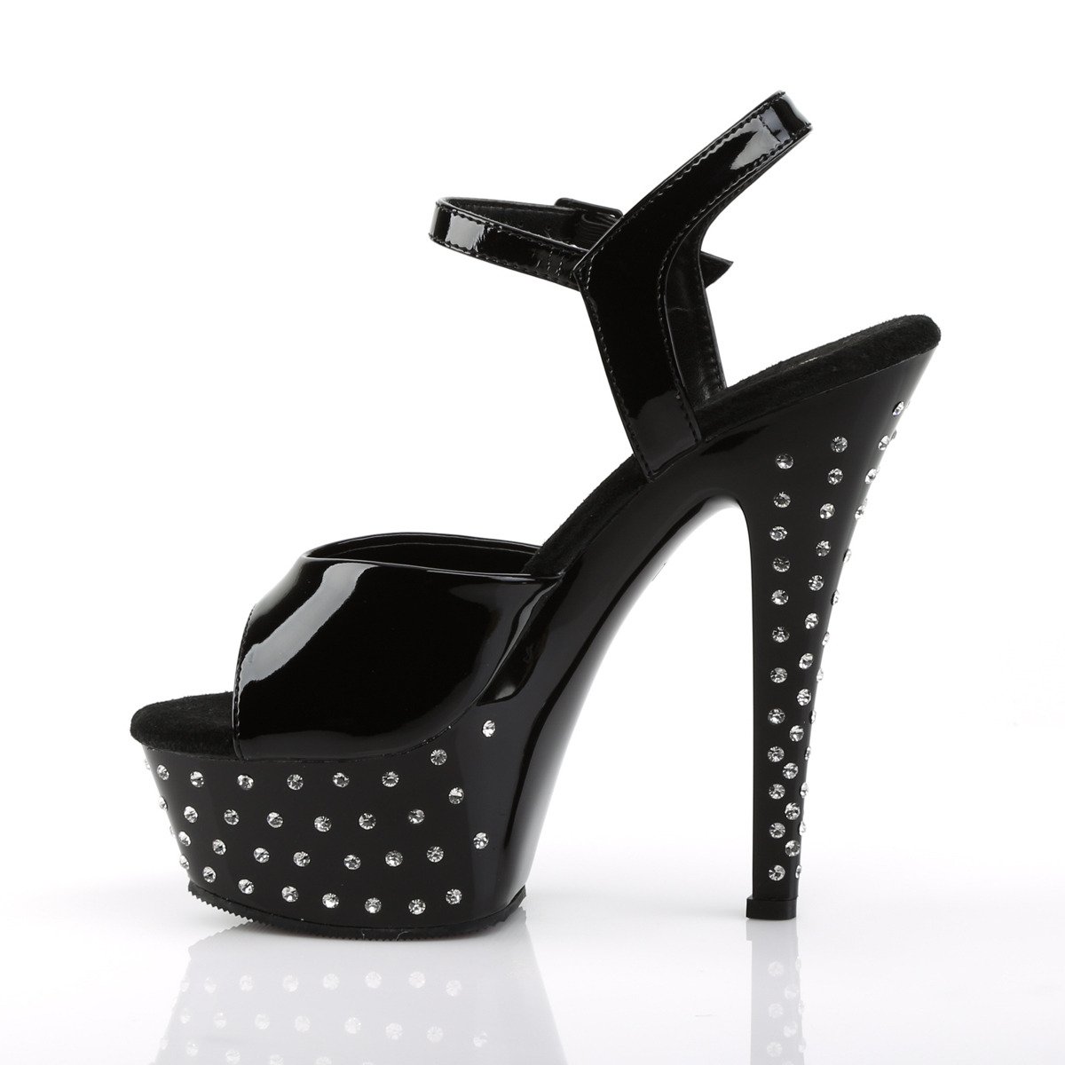 Pleaser Stardust-609 B/M - Shiny Black Platform High-Heel Sandals