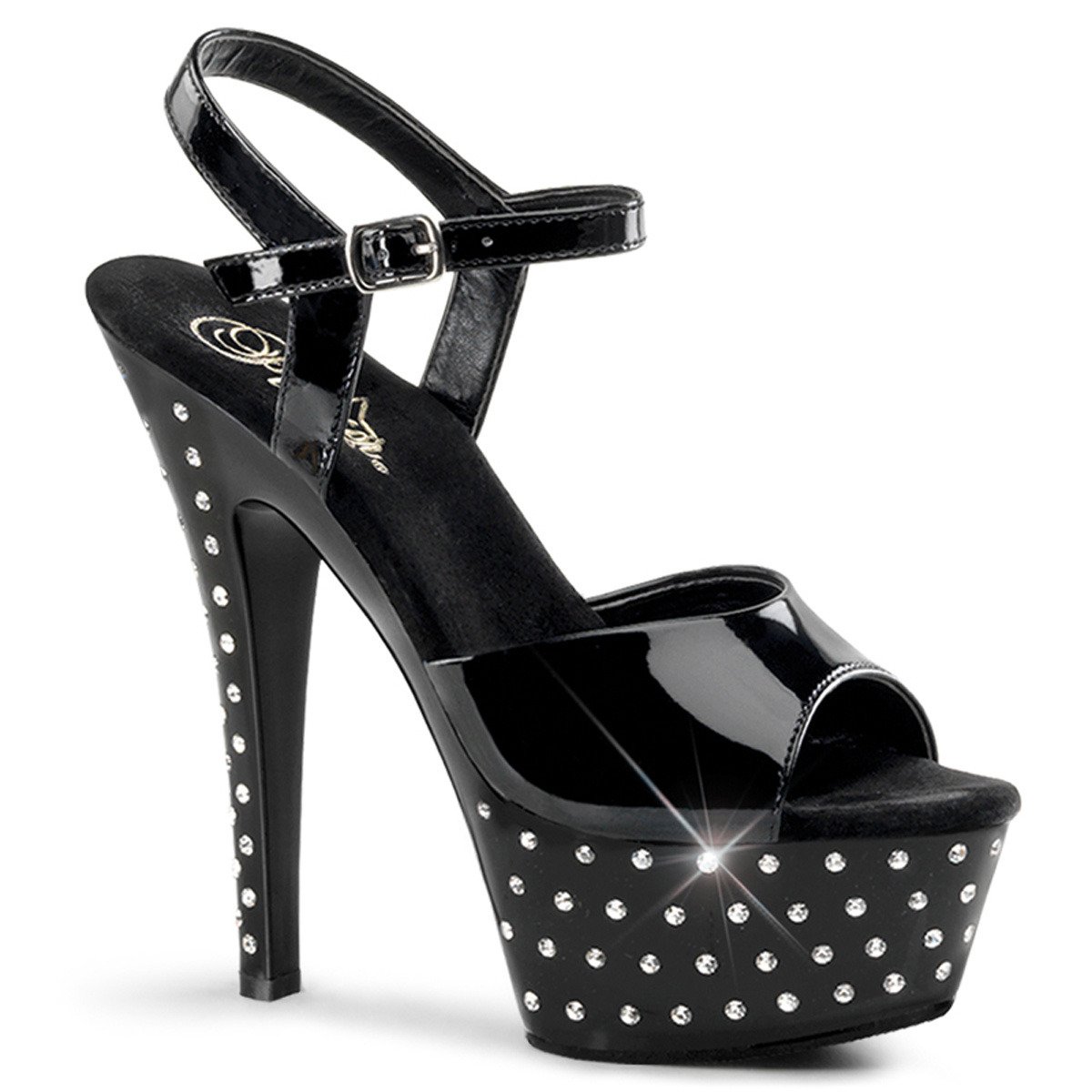 Pleaser Stardust-609 B/M - Shiny Black Platform High-Heel Sandals