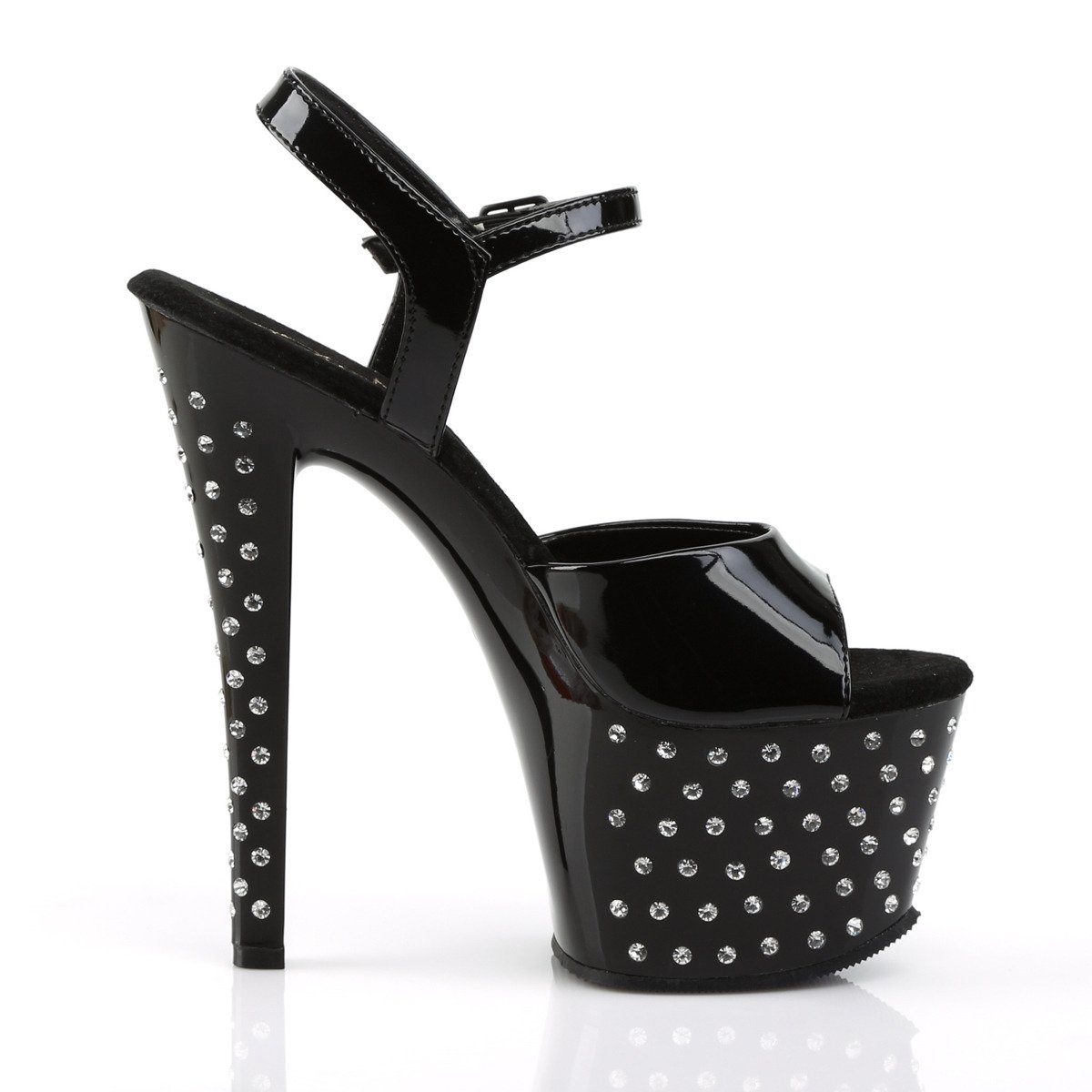 Pleaser Stardust-709 B/M - Shiny Black High-Platform Sandals