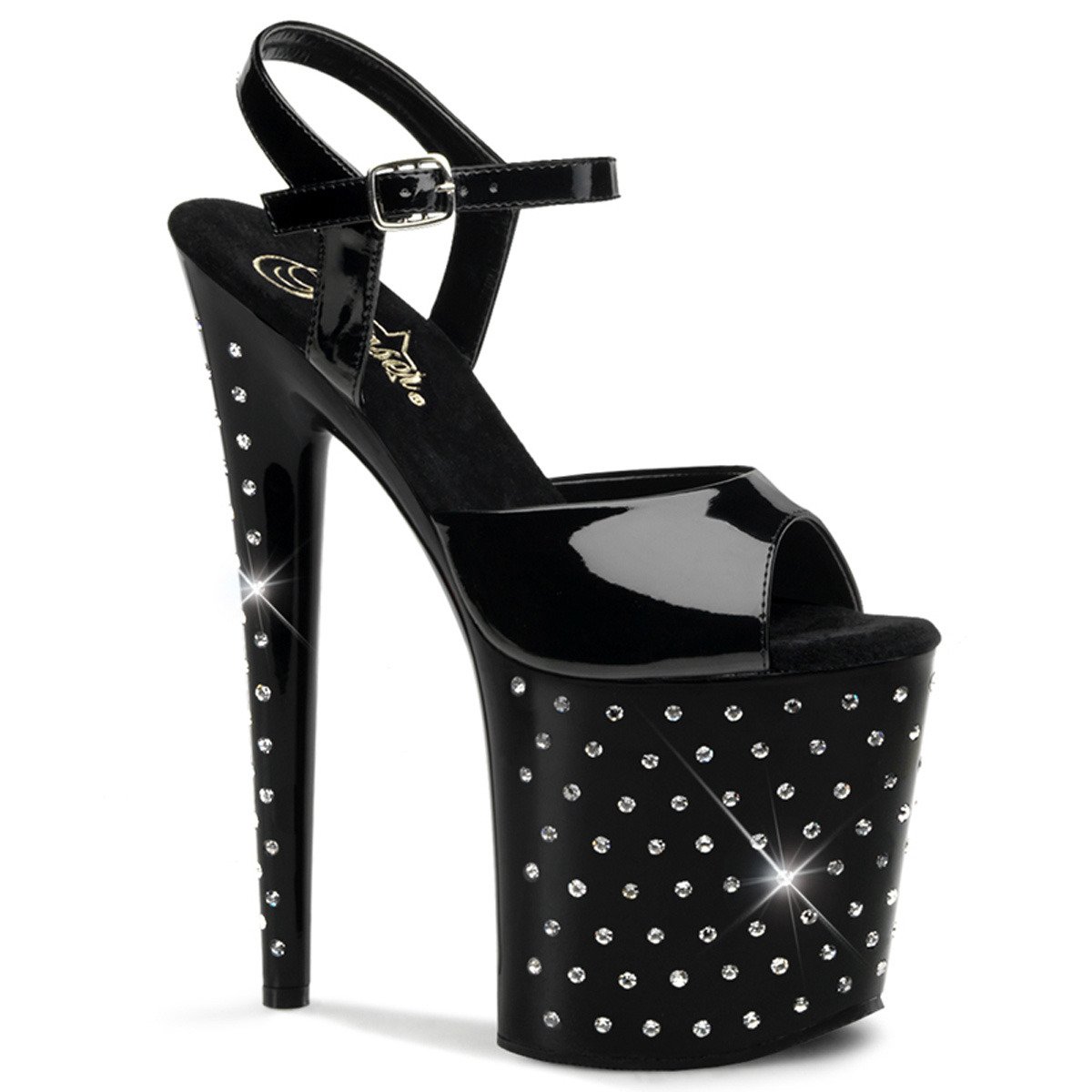 Pleaser Stardust-809 B/M - Shiny Black High-Platform Sandals