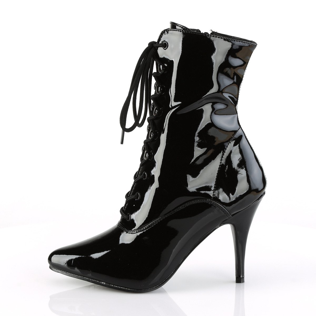 Pleaser Vanity-1020 B - Shiny Black High-Heel Single Sole Ankle Boots