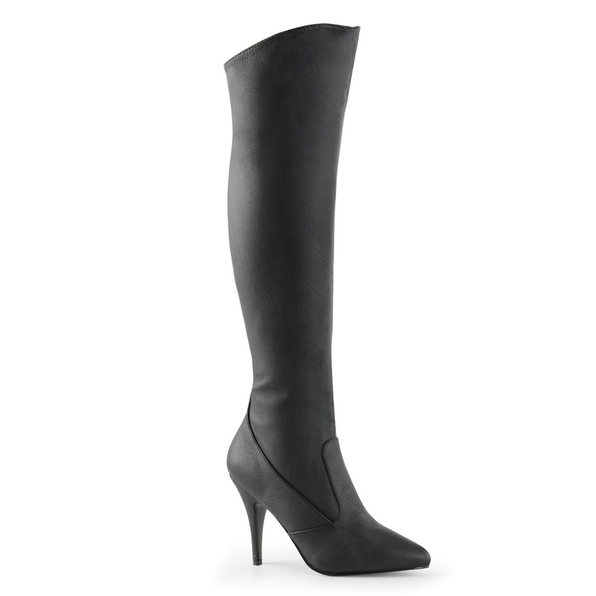 Pleaser Vanity-2013 B/LE - Black Leather High-Heel Knee High Single Sole Boots