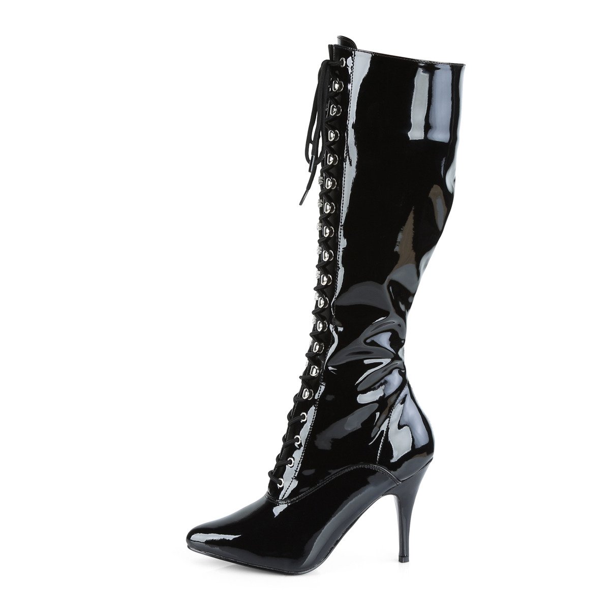 Pleaser Vanity-2020 B - Shiny Black High-Heel Knee High Single Sole Boots