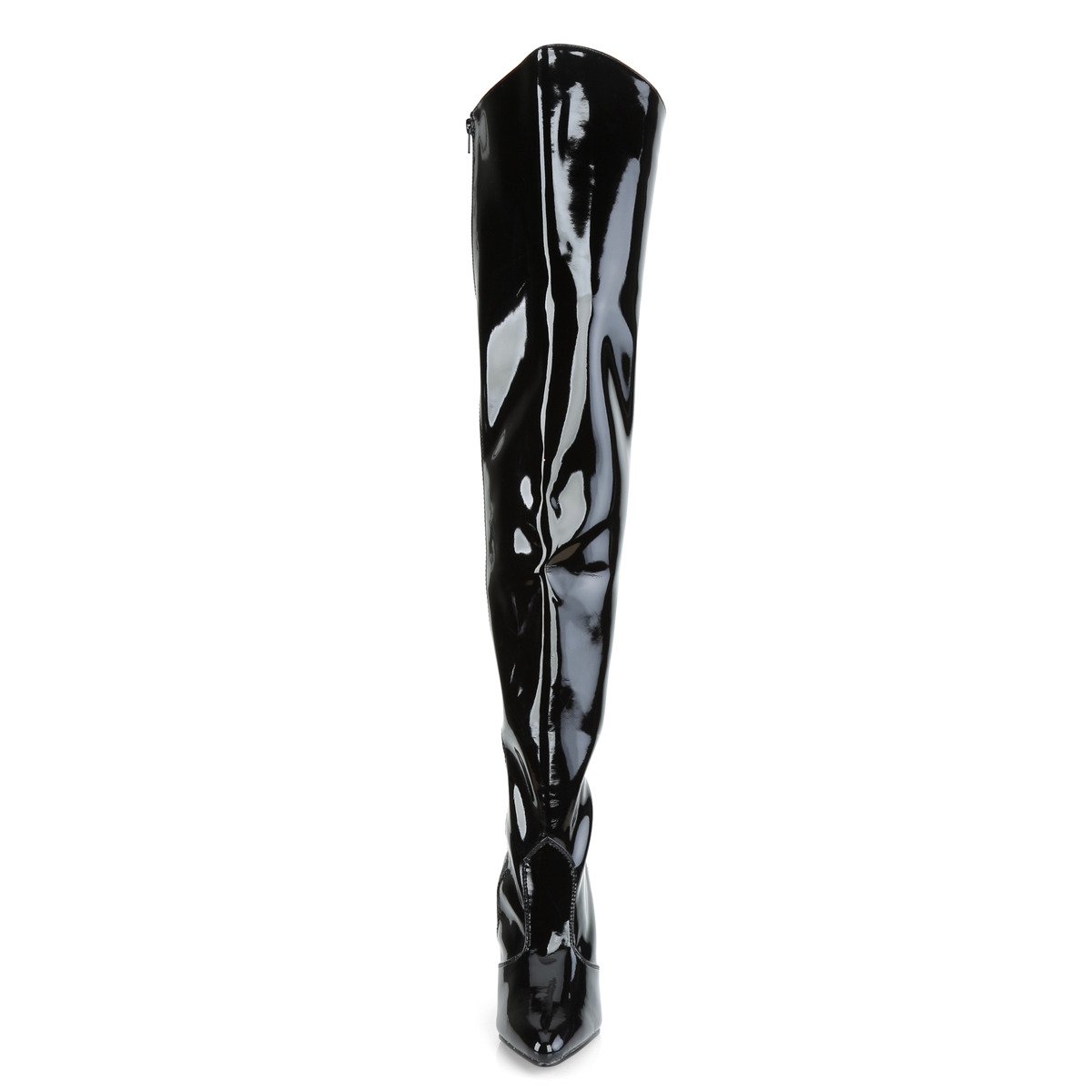 Pleaser Vanity-3010 B - Shiny Black High-Heel Single Sole Thigh High Boots