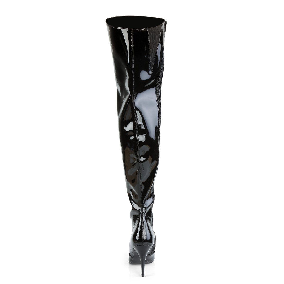 Pleaser Vanity-3010 B - Shiny Black High-Heel Single Sole Thigh High Boots