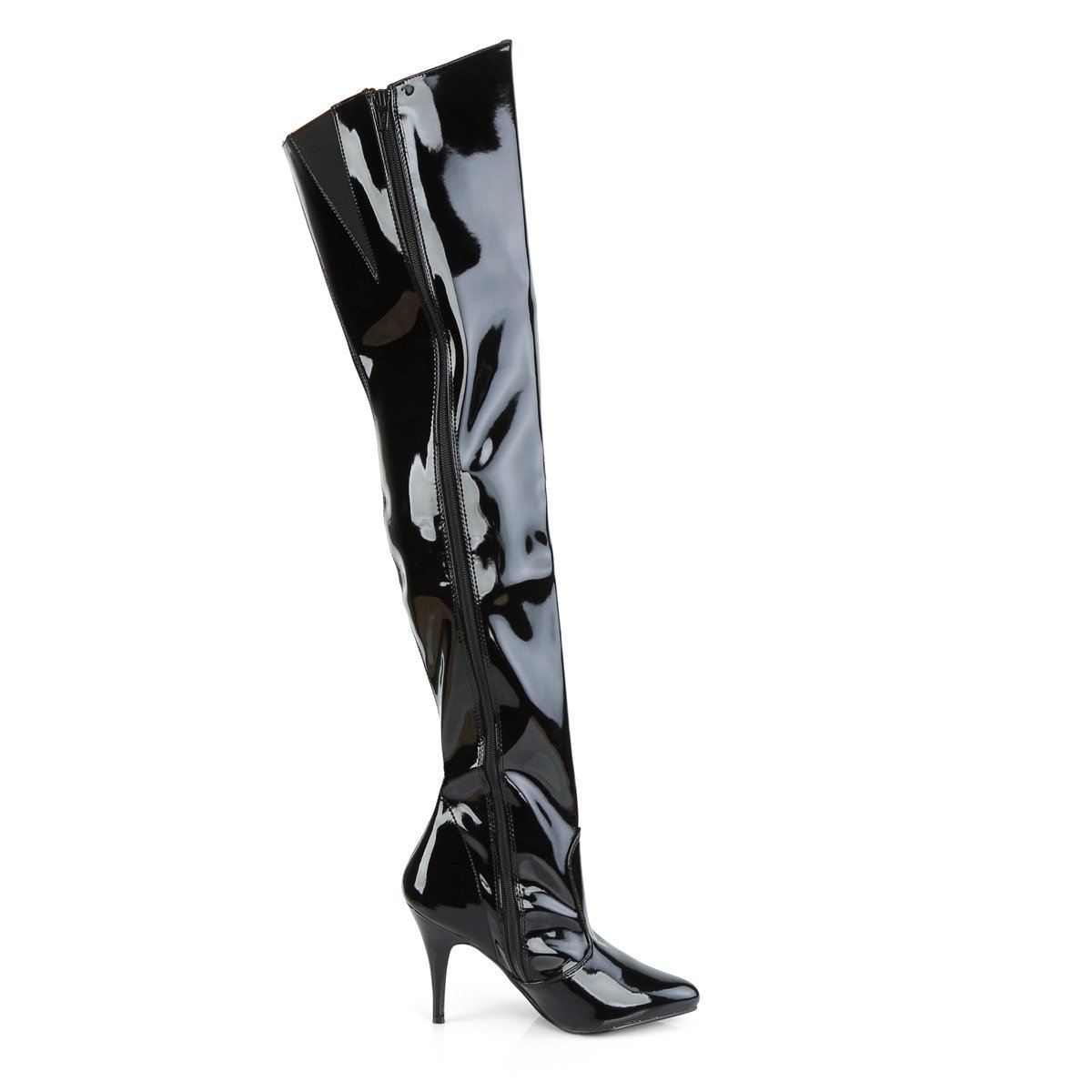 Pleaser Vanity-3010 B - Shiny Black High-Heel Single Sole Thigh High Boots