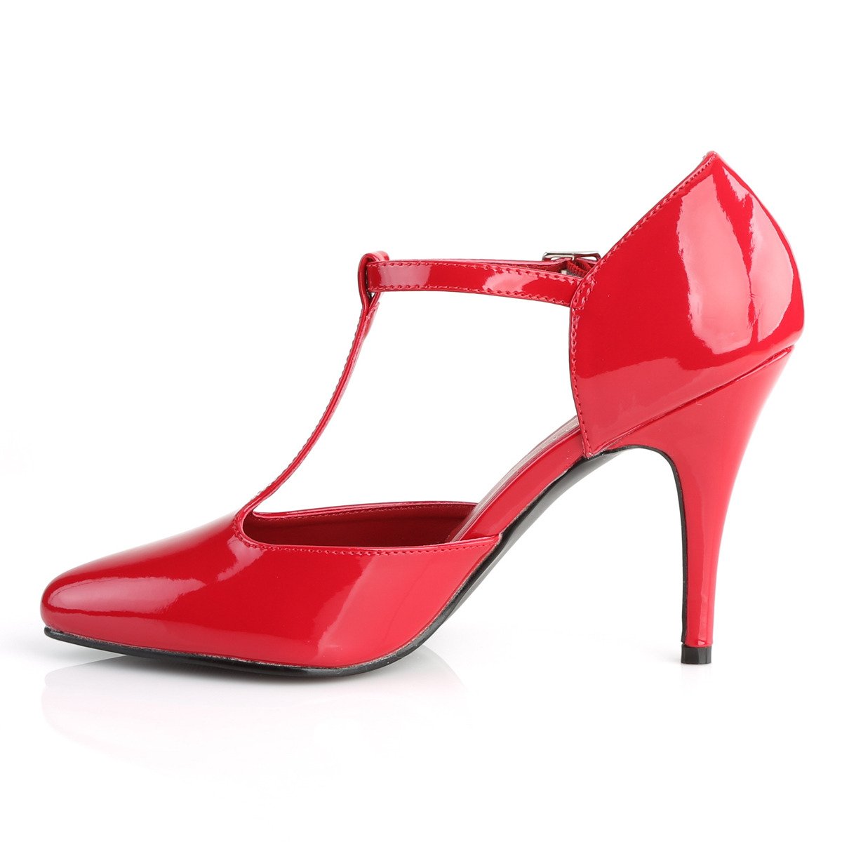 Pleaser Vanity-415 R - Shiny Red High-Heel Single Sole Pumps With Straps