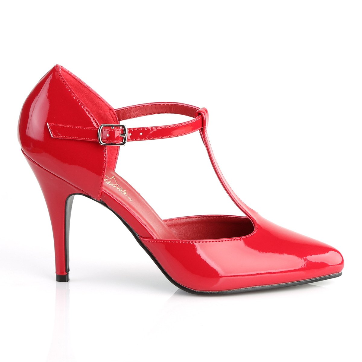 Pleaser Vanity-415 R - Shiny Red High-Heel Single Sole Pumps With Straps