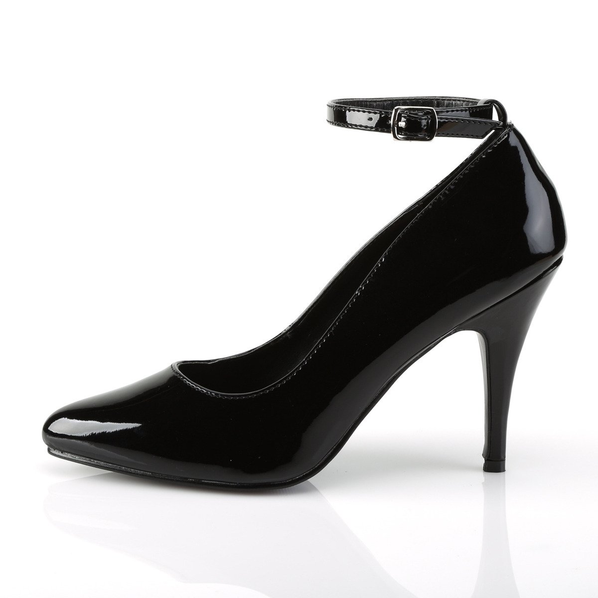Pleaser Vanity-431 B - Shiny Black High-Heel Single Sole Pumps With Straps