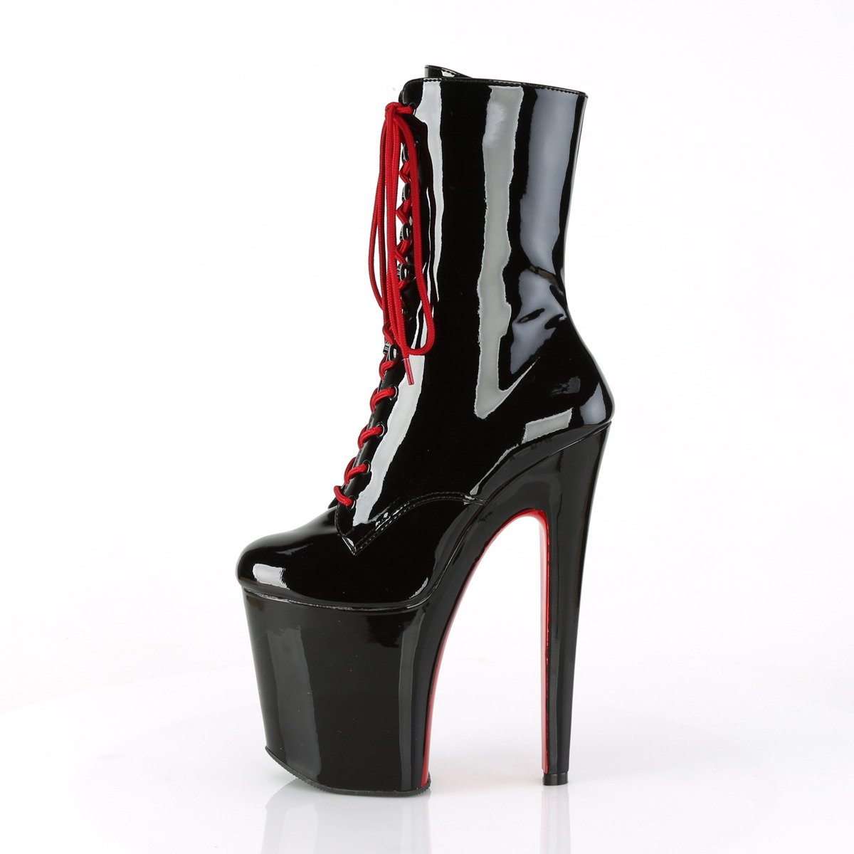 Pleaser Xtreme-1020TT B/B-RCH - Shiny Black High-Platform Ankle Boots