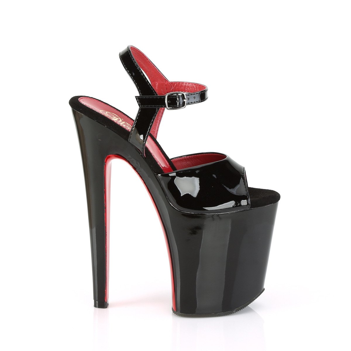Pleaser Xtreme-809TT B/B-RCH - Shiny Black High-Platform Sandals