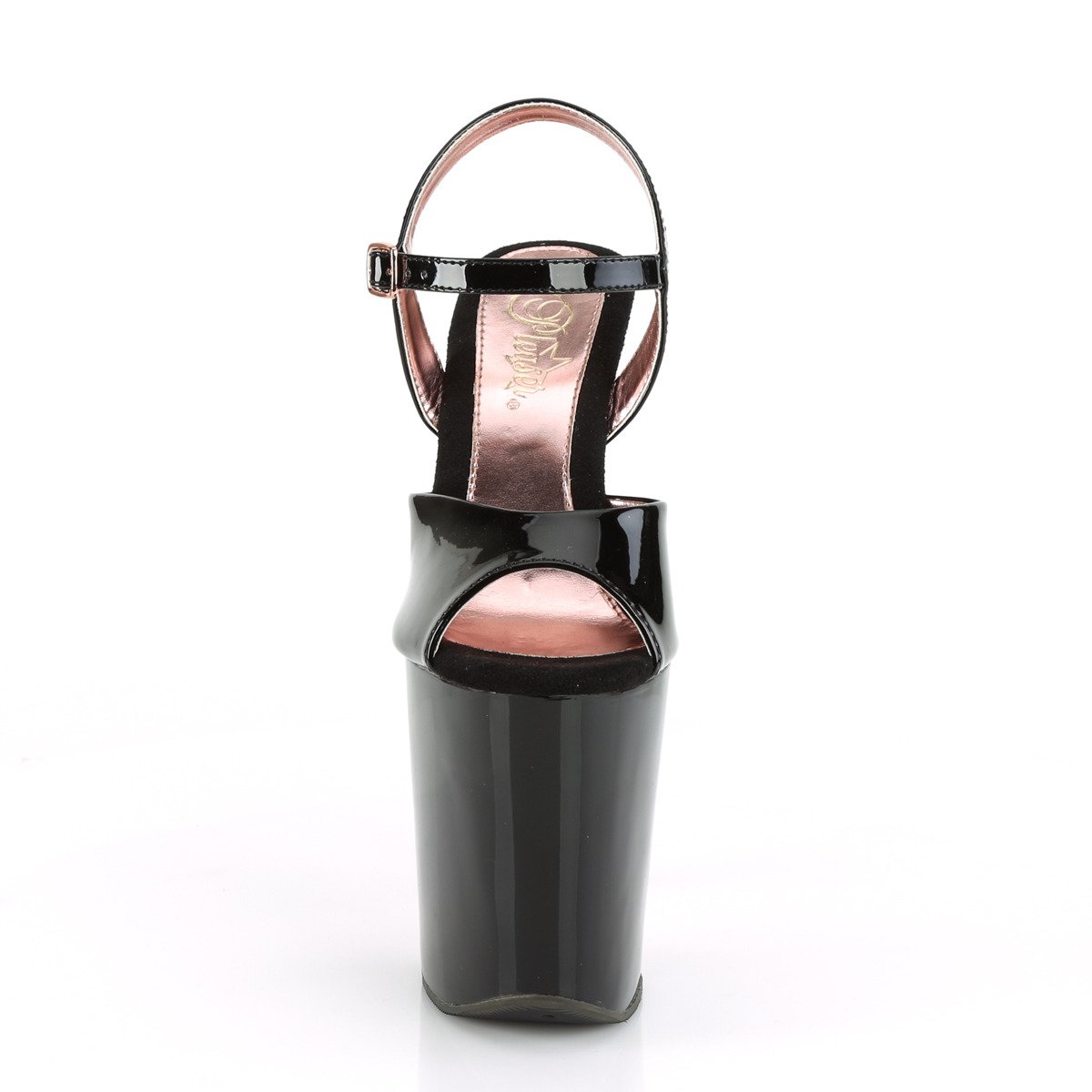 Pleaser Xtreme-809TT B/B-ROGCH - Shiny Black High-Platform Sandals