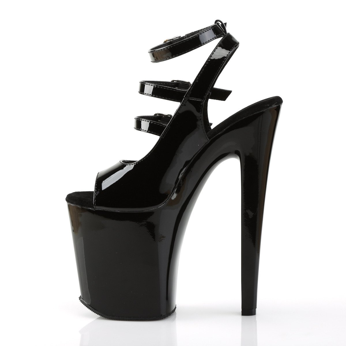 Pleaser Xtreme-873 B/M - Shiny Black High-Platform Ankle Strap Heels