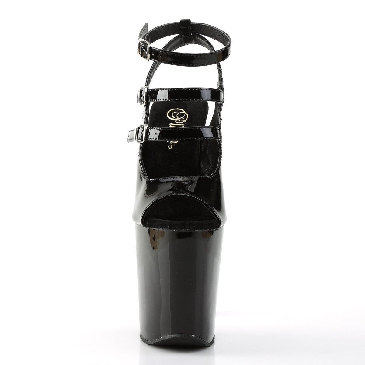 Pleaser Xtreme-873 B/M - Shiny Black High-Platform Ankle Strap Heels
