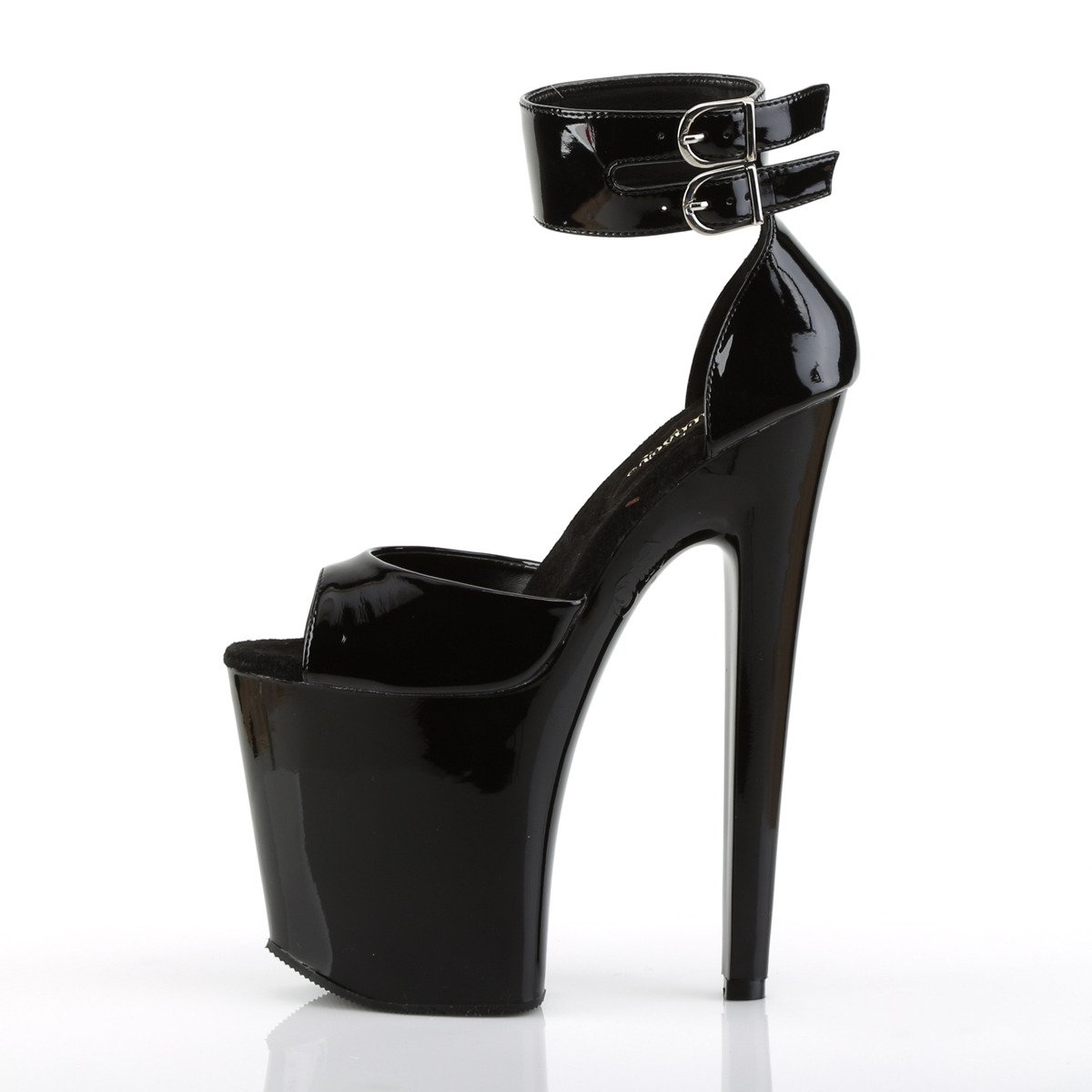 Pleaser Xtreme-875 B/M - Shiny Black High-Platform Ankle Strap Heels