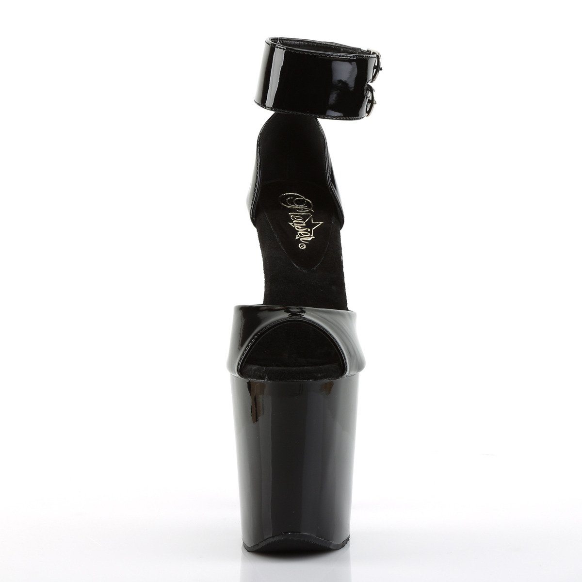 Pleaser Xtreme-875 B/M - Shiny Black High-Platform Ankle Strap Heels