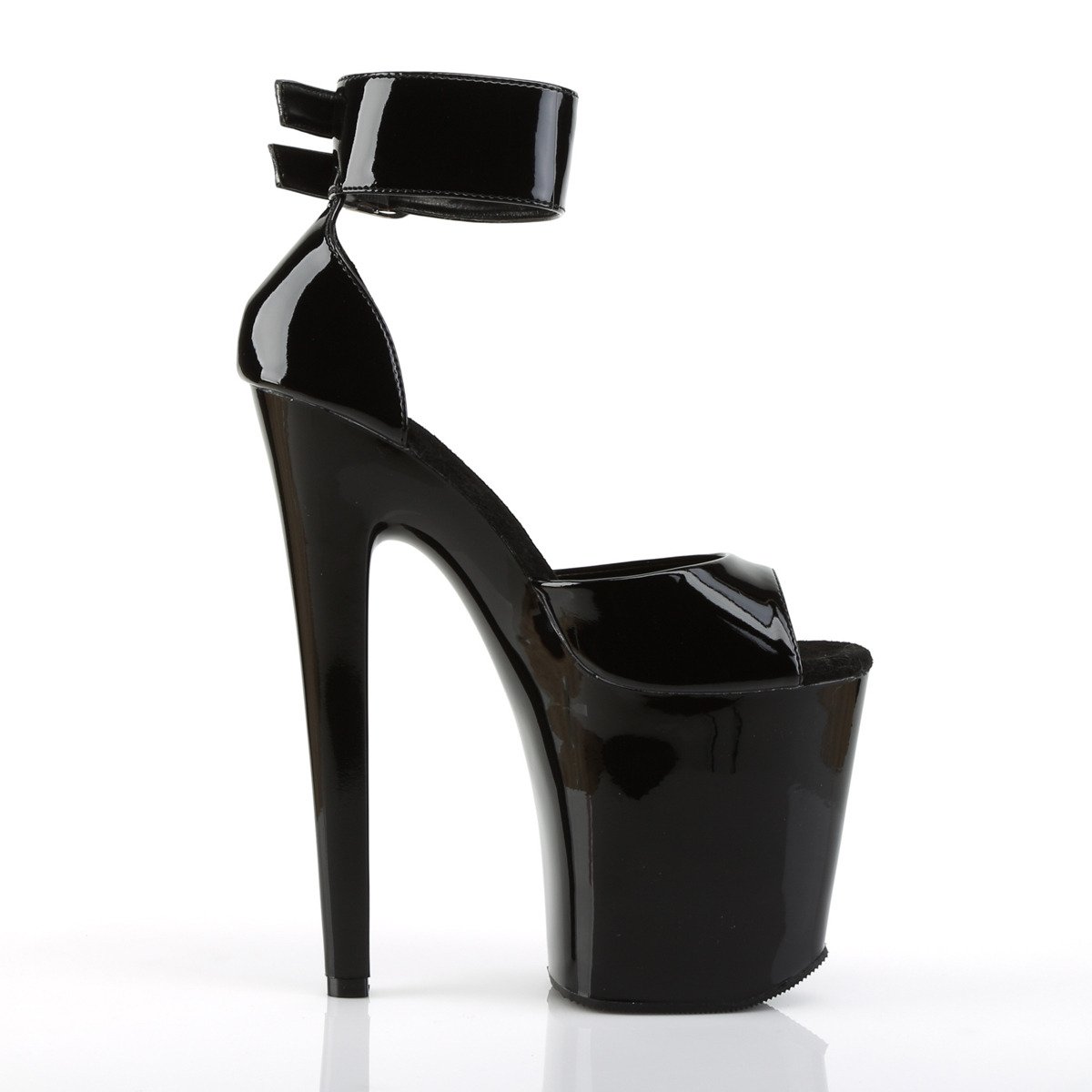 Pleaser Xtreme-875 B/M - Shiny Black High-Platform Ankle Strap Heels