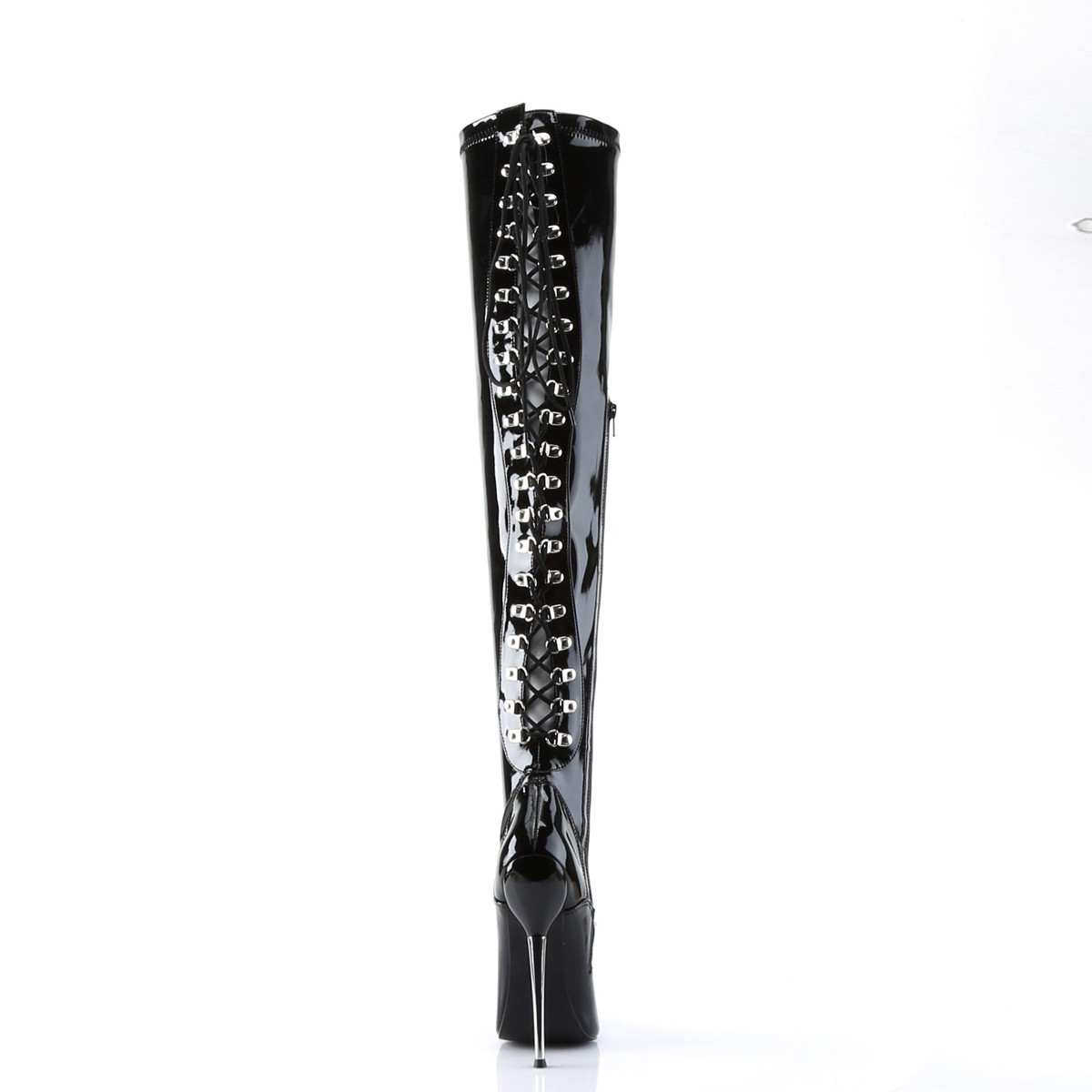 Devious Dagger-3063 B - Shiny Black High-Heel Single Sole Thigh High Boots