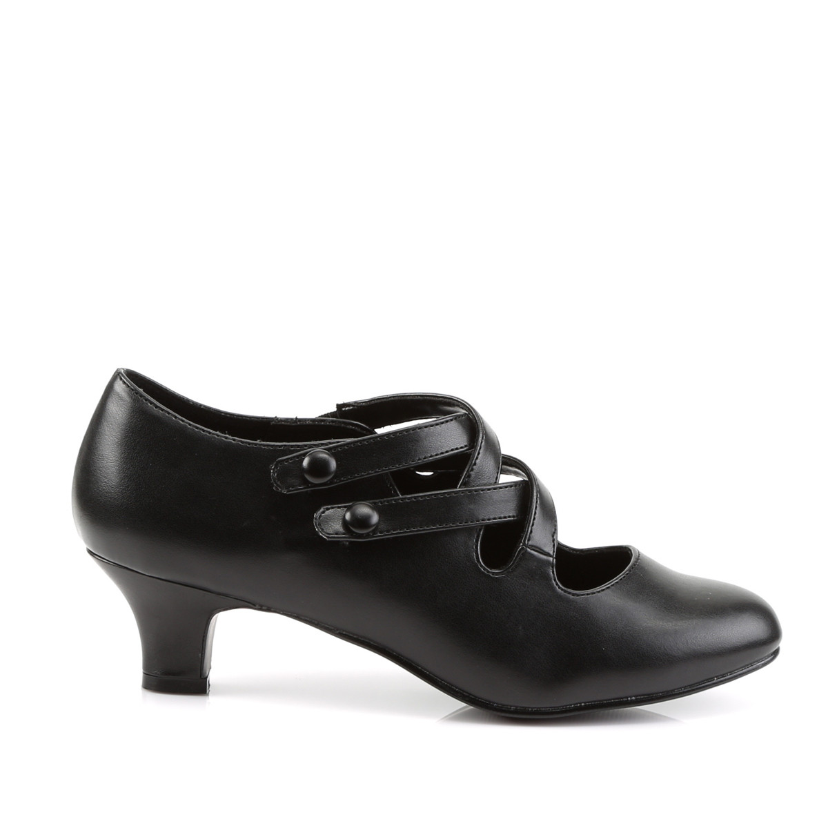 Funtasma Dame-02 BPU - Black Chunky-Heel Single Sole Pumps With Straps