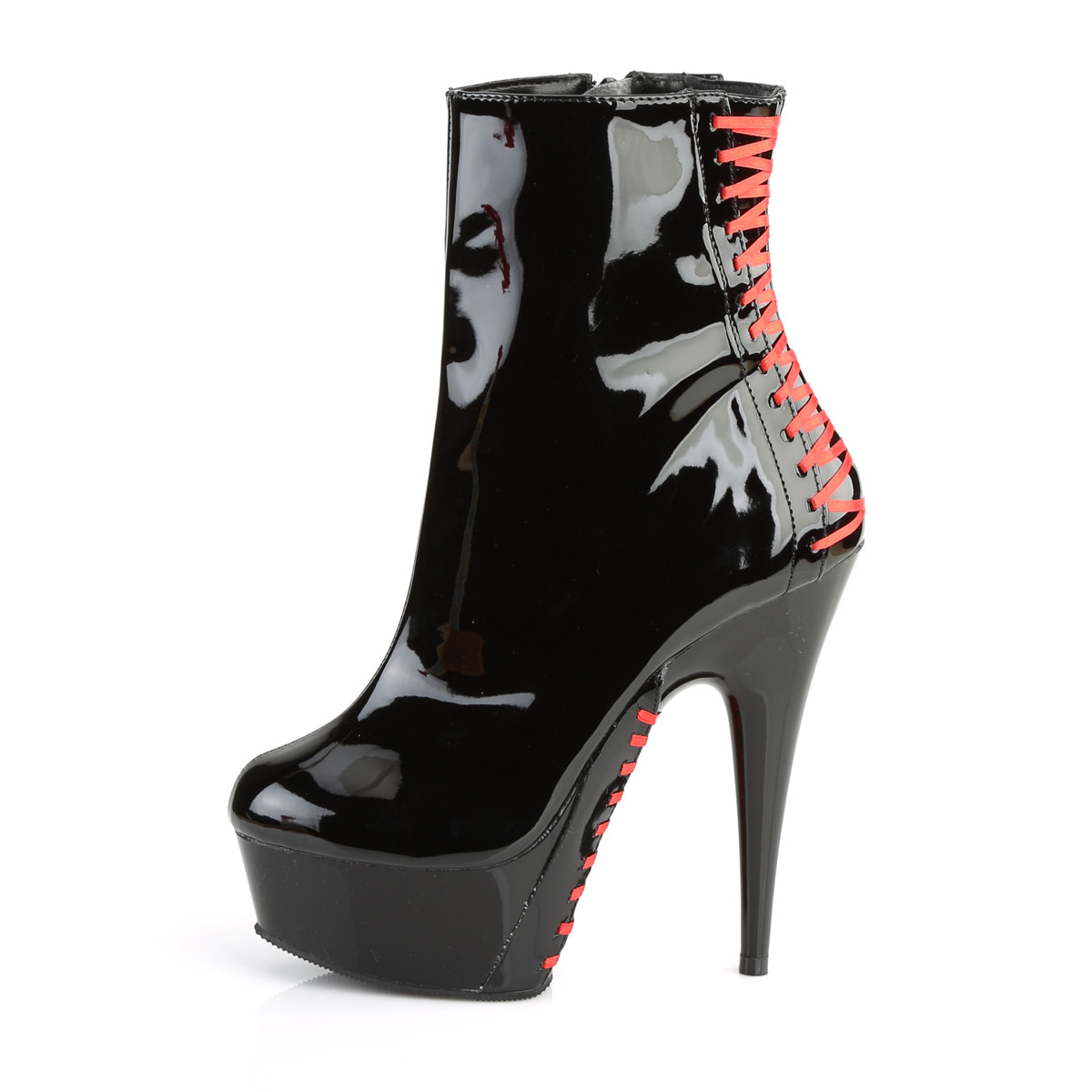 Pleaser Delight-1010 B-R/B - Shiny Black Platform High-Heel Peep Toe Boots