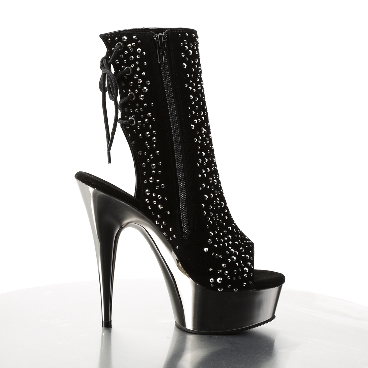 Pleaser Delight-1018RS BVEL/PWCH - Black Platform High-Heel Peep Toe Boots