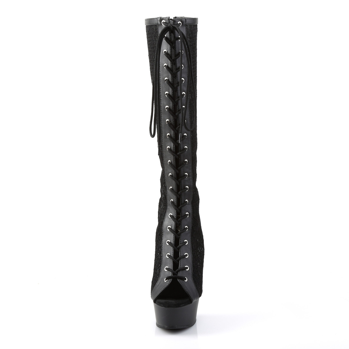 Pleaser Delight-2025ML BPU/M - Black Platform High-Heel Peep Toe Boots